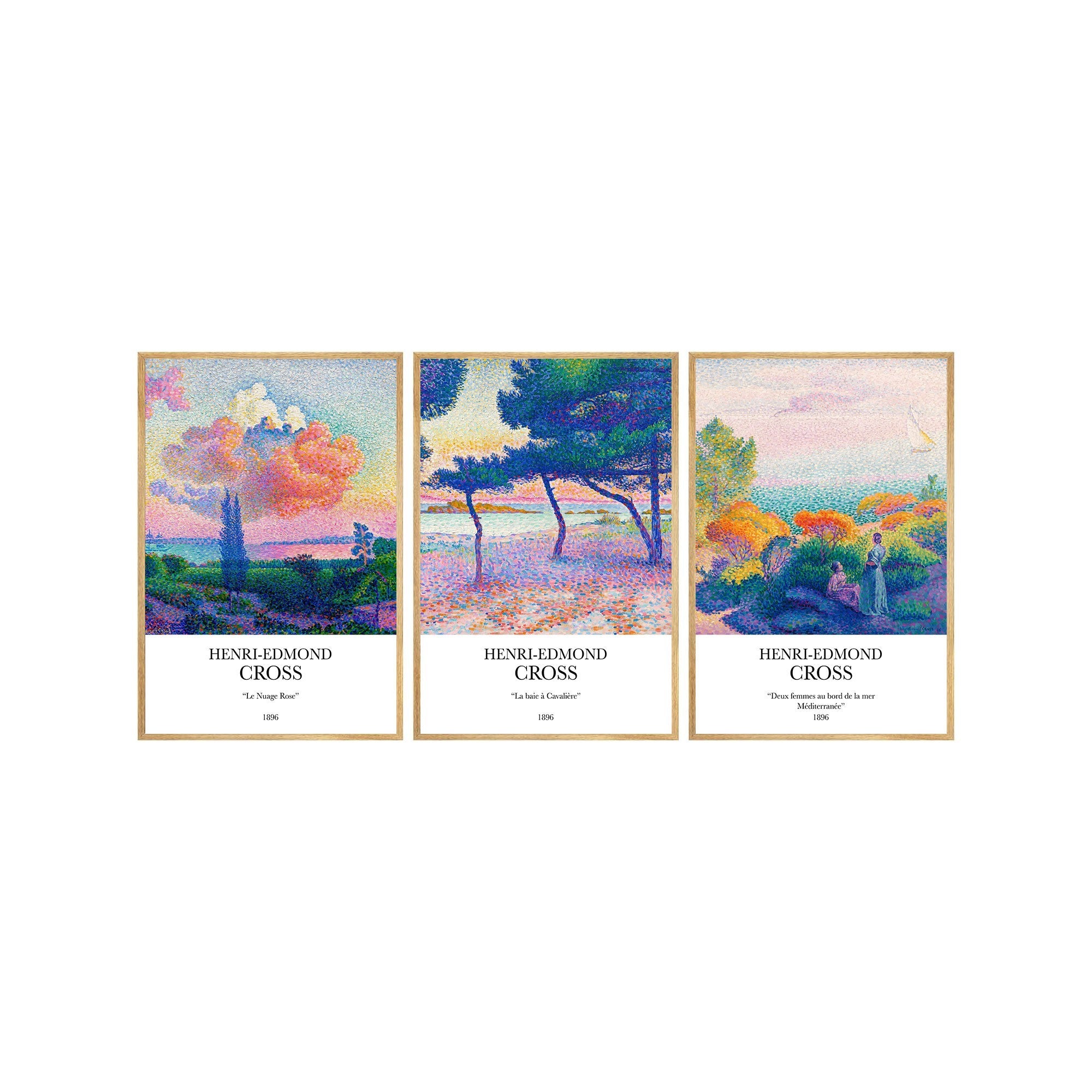 Quadro Decorativo MDF Emoldurado Multicolor Huhu265 - 3 Peças 50x35cm Madeira Maciça