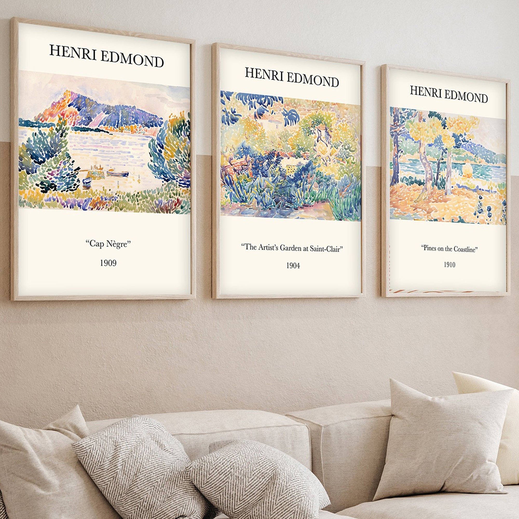 Quadro Decorativo MDF Emoldurado Multicolor 50x35cm - Conjunto 3 Peças Madeira Maciça