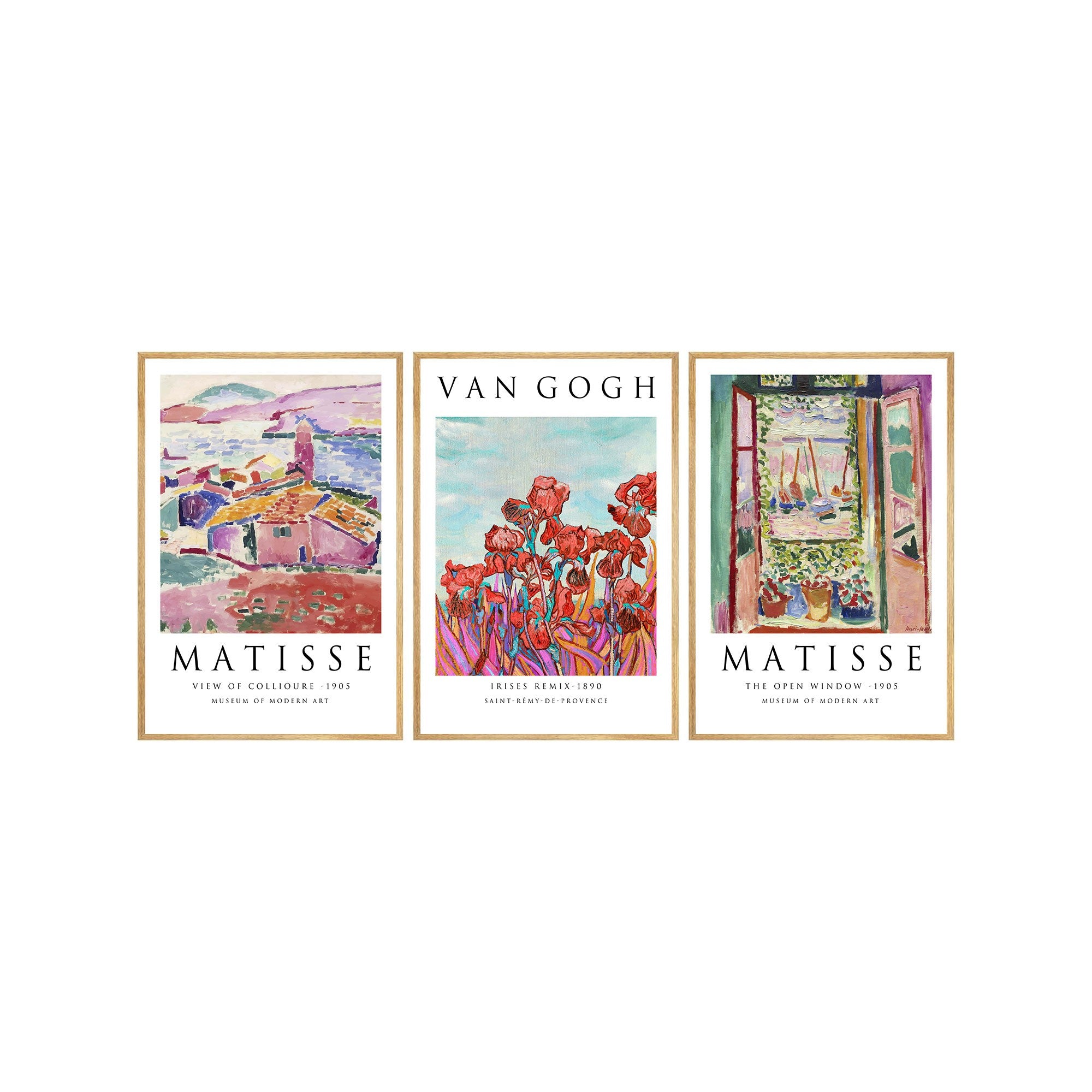 Quadro Decorativo MDF Emoldurado Multicolor 20x30cm - Conjunto 3 Peças Madeira Maciça