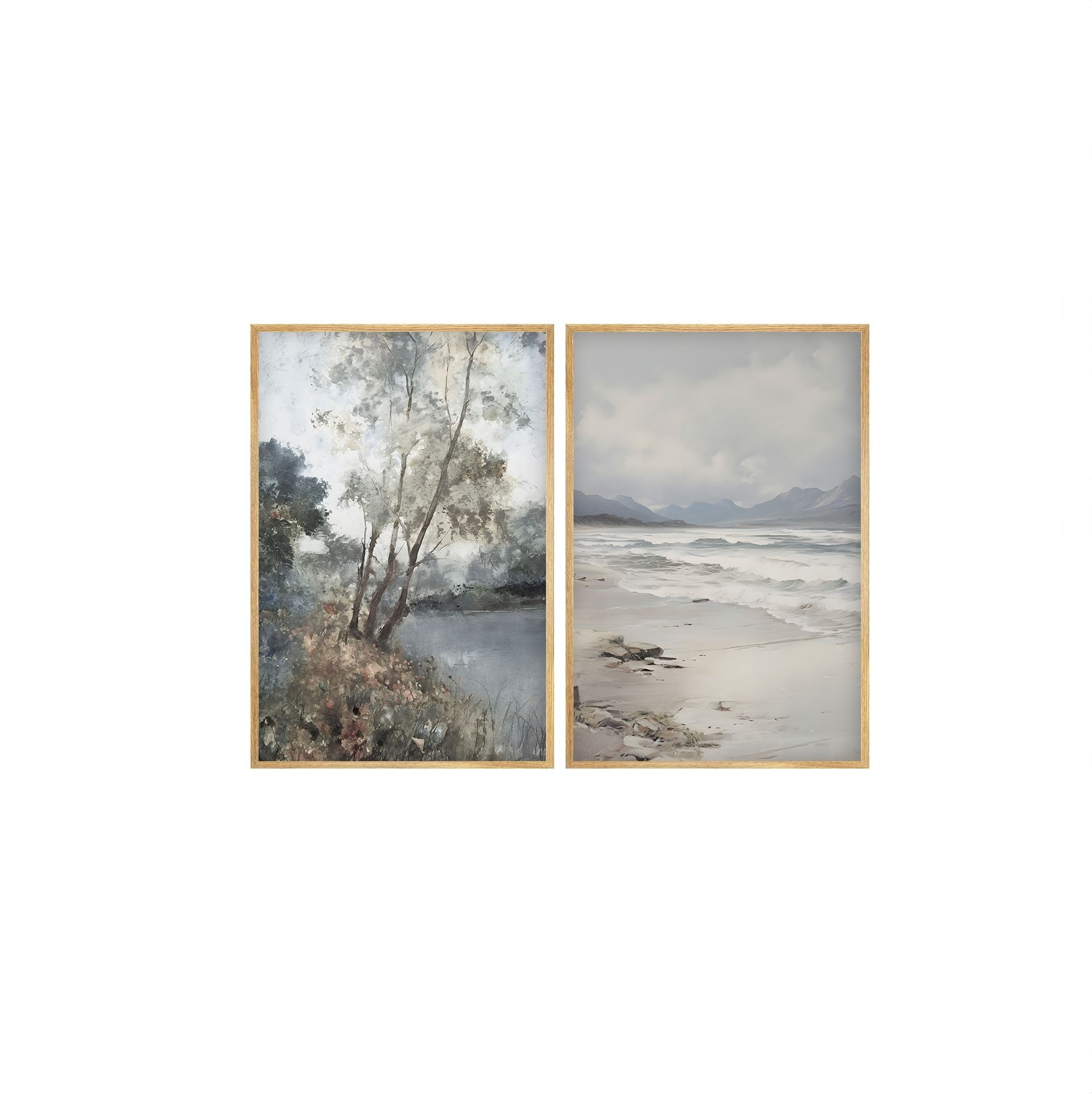 Quadro Decorativo MDF Emoldurado Multicolor Huhu273 - 2 Peças 50x35cm Madeira Maciça