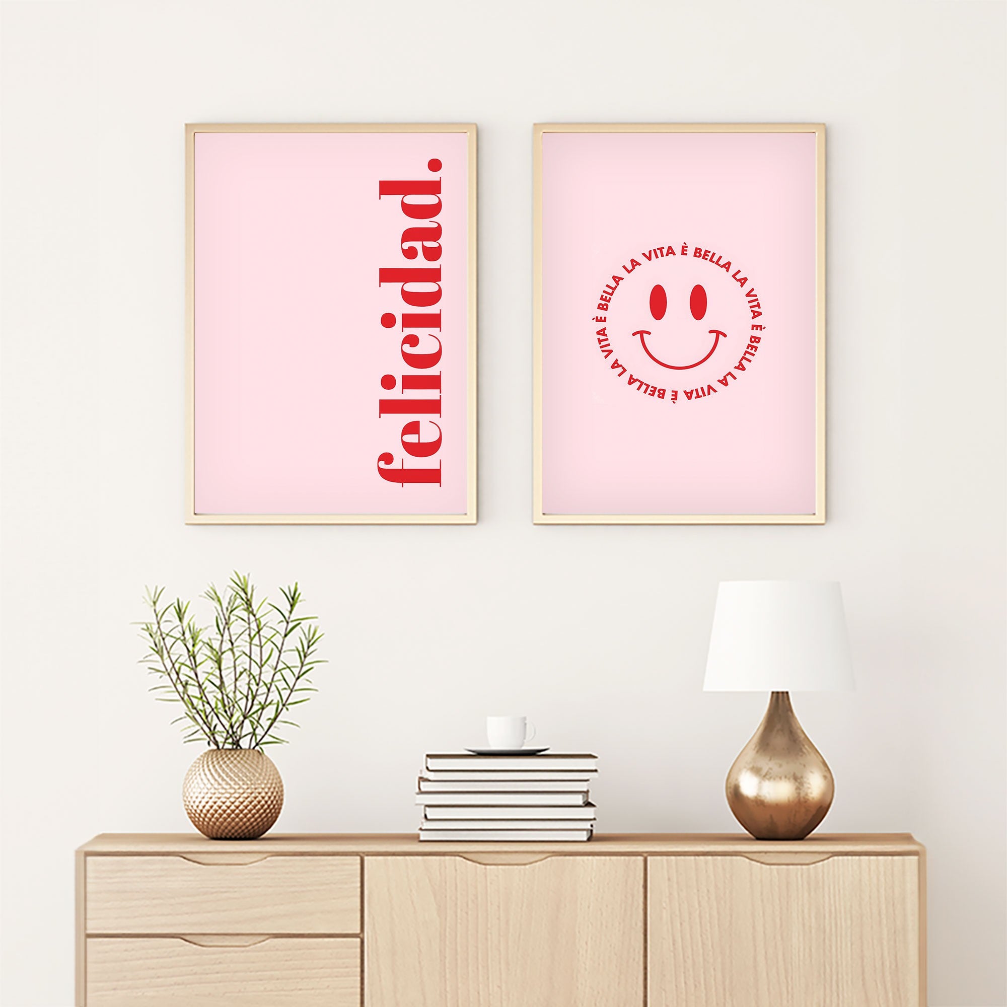 Huhu286 Conjunto de Quadros Decorativos Multicolor em MDF com Moldura de Madeira Maciça – 50 x 35 cm (2 Peças)