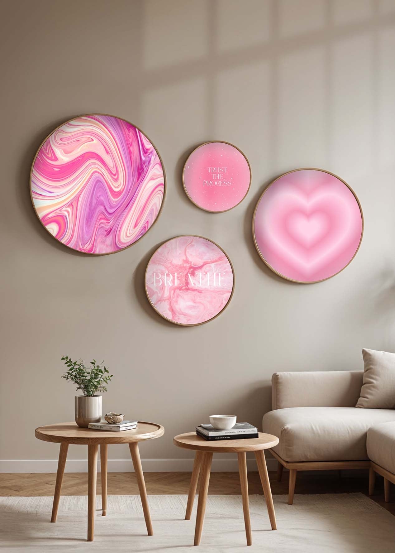 Conjunto Decorativo de 4 Quadros MDF Multicolor em Madeira Maciça - Tamanhos Variados 45x45cm a 18x18cm