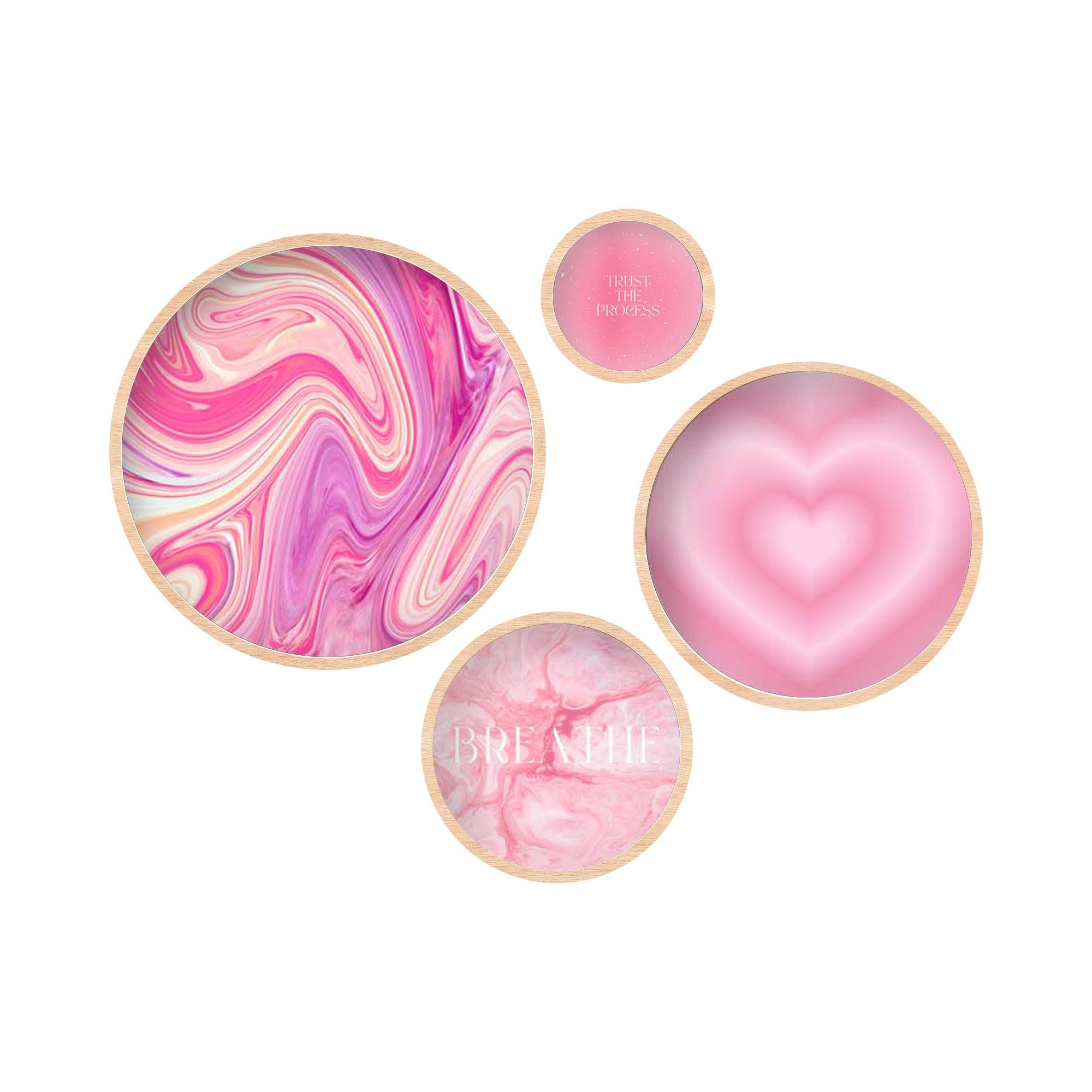 Conjunto Decorativo de 4 Quadros MDF Multicolor em Madeira Maciça - Tamanhos Variados 45x45cm a 18x18cm