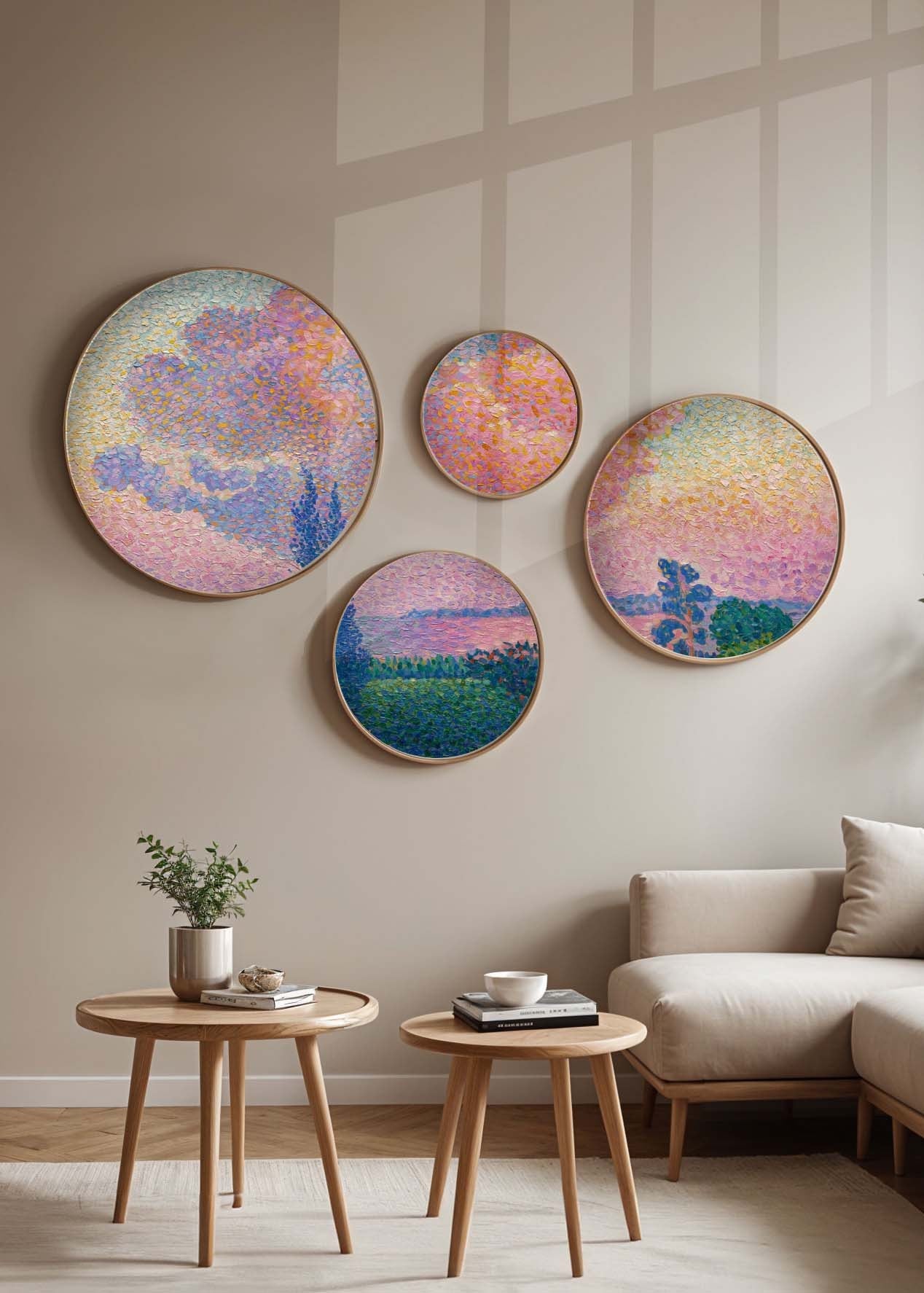 Pinturas Decorativas em Moldura de MDF – 4 Peças – 100% Madeira Maciça – Espessura de 1,5 cm