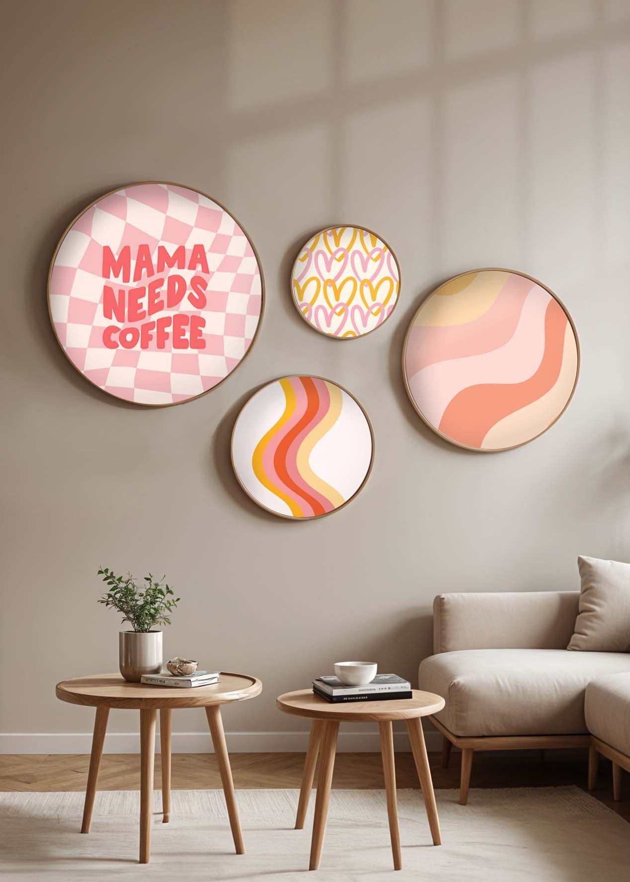 Conjunto Decorativo de 4 Quadros MDF Multicolor em Madeira Maciça - Tamanhos Variados 45x45cm a 18x18cm