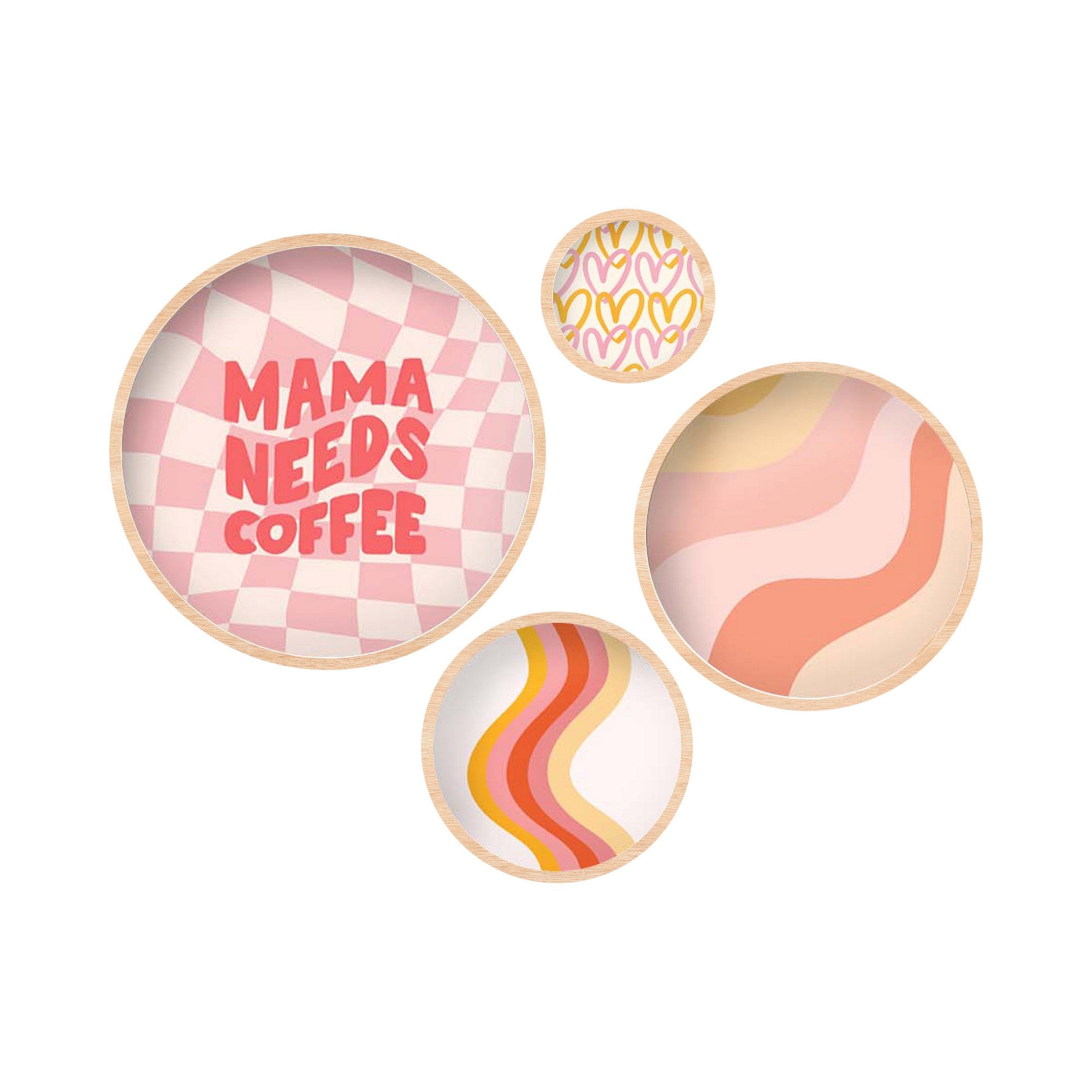 Conjunto Decorativo de 4 Quadros MDF Multicolor em Madeira Maciça - Tamanhos Variados 45x45cm a 18x18cm