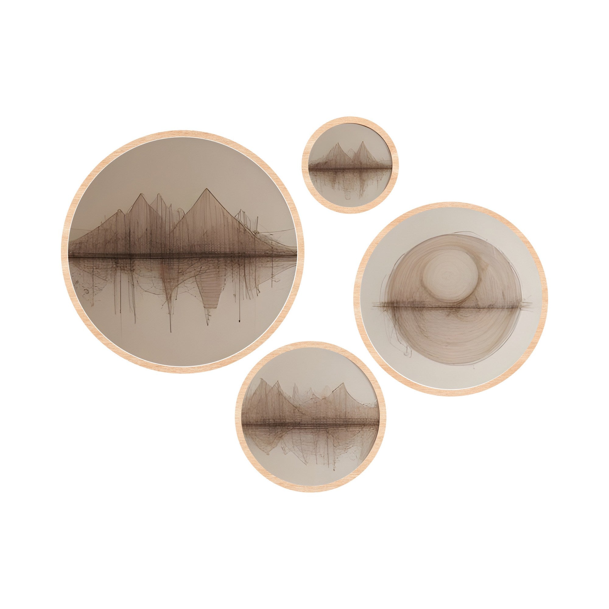 Conjunto Decorativo de 4 Quadros MDF Multicolor em Madeira Maciça - Tamanhos Variados 45x45cm a 18x18cm