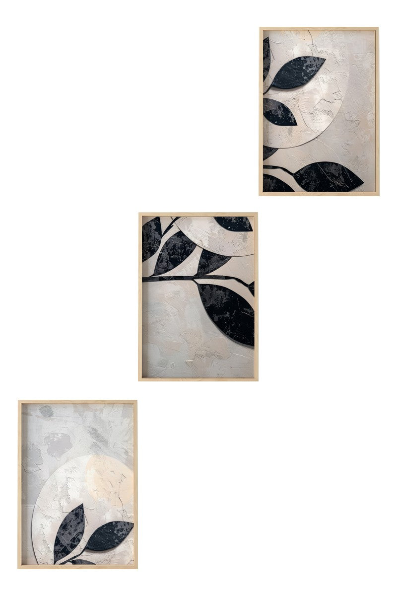 Quadro Decorativo MDF Emoldurado Multicolor 20x30cm - Conjunto 3 Peças Madeira Maciça