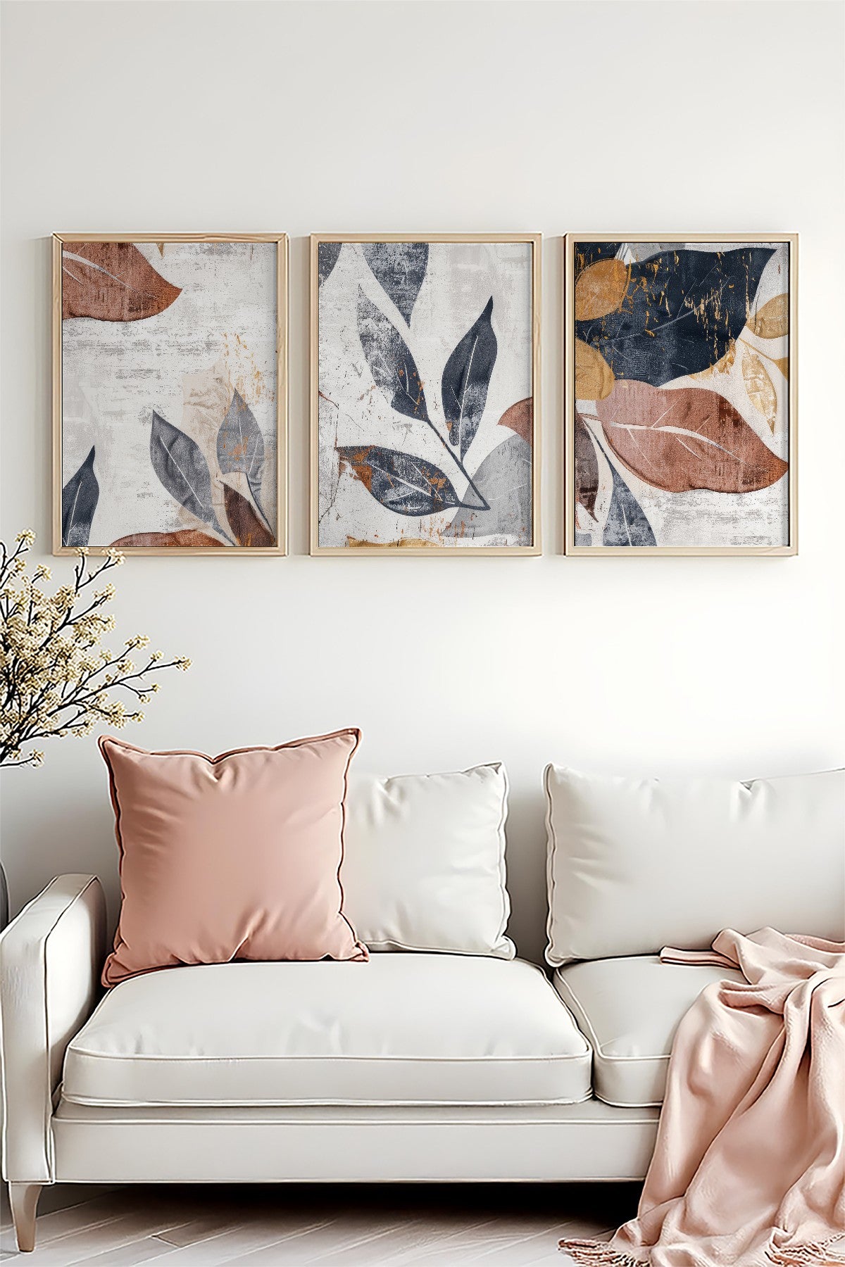 Quadro Decorativo MDF Emoldurado Multicolor 50x35cm - Conjunto 3 Peças Madeira Maciça