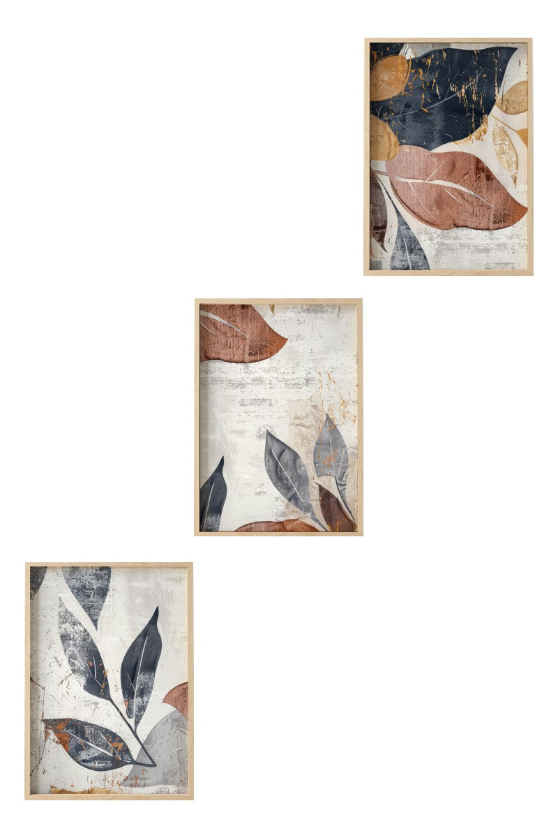 Quadro Decorativo MDF Emoldurado Multicolor 50x35cm - Conjunto 3 Peças Madeira Maciça