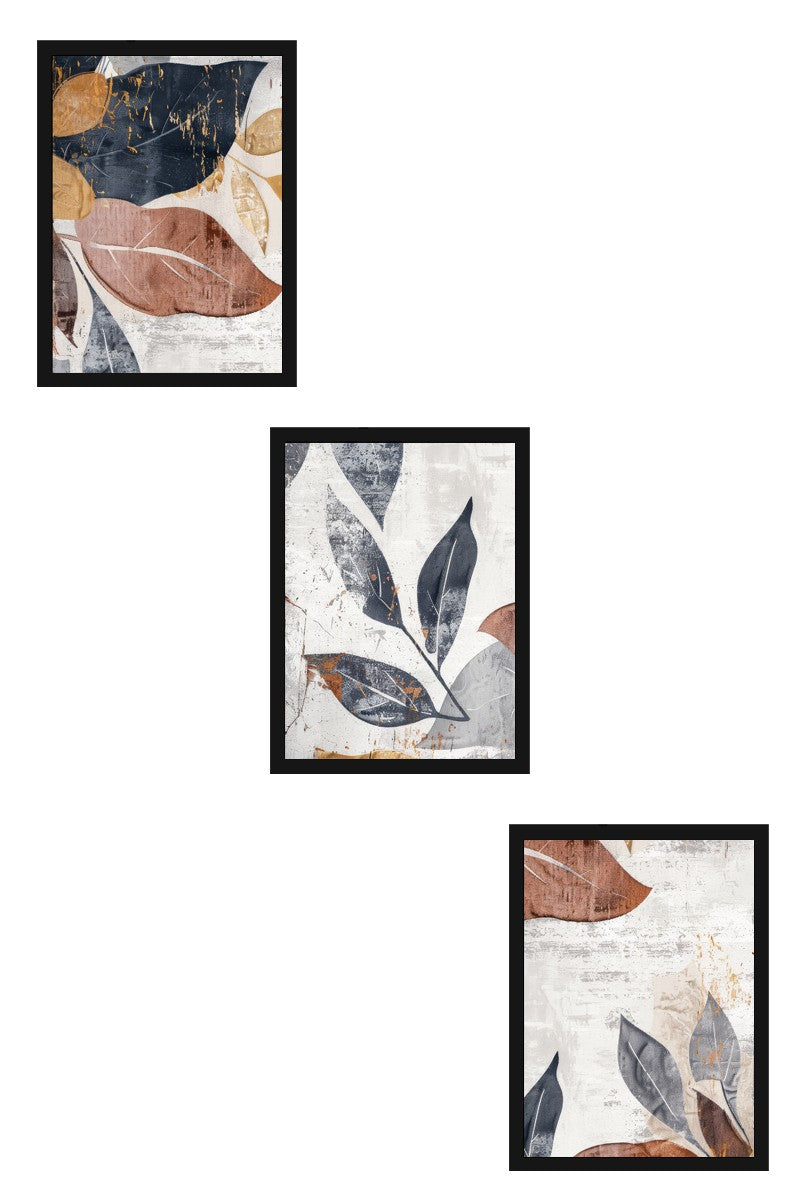 Quadro Decorativo MDF Emoldurado Multicolor 3 Peças 35x50cm - Moldura Madeira Maciça