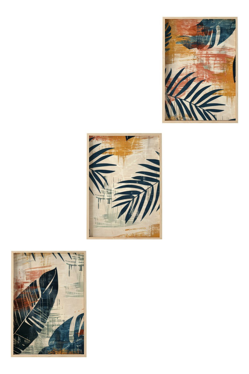 Quadro Decorativo MDF Emoldurado Multicolor 35x50cm - Conjunto 3 Peças Madeira Maciça