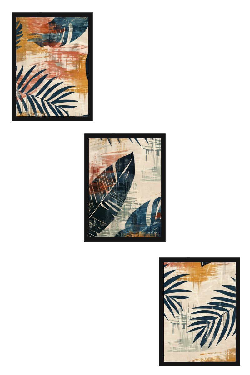 Quadro Decorativo MDF Emoldurado Multicolor 30x40cm - Conjunto 3 Peças Madeira Maciça