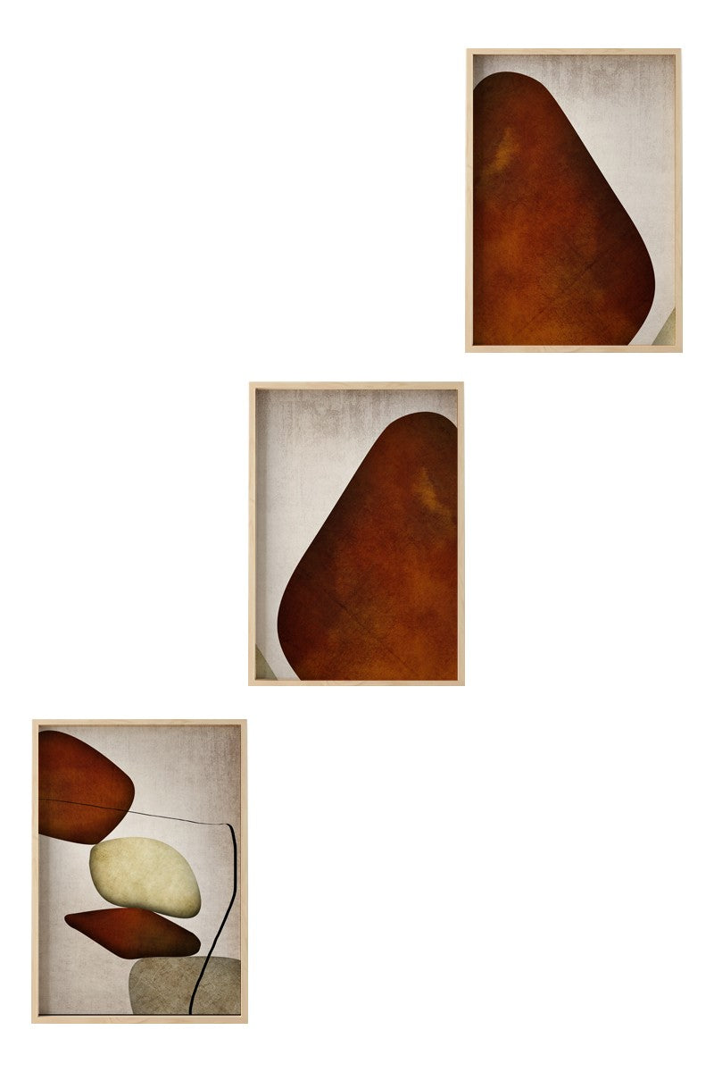 Quadro Decorativo MDF Emoldurado "Huhu469" - 3 Peças Multicolor 30x40cm com Moldura Madeira Maciça