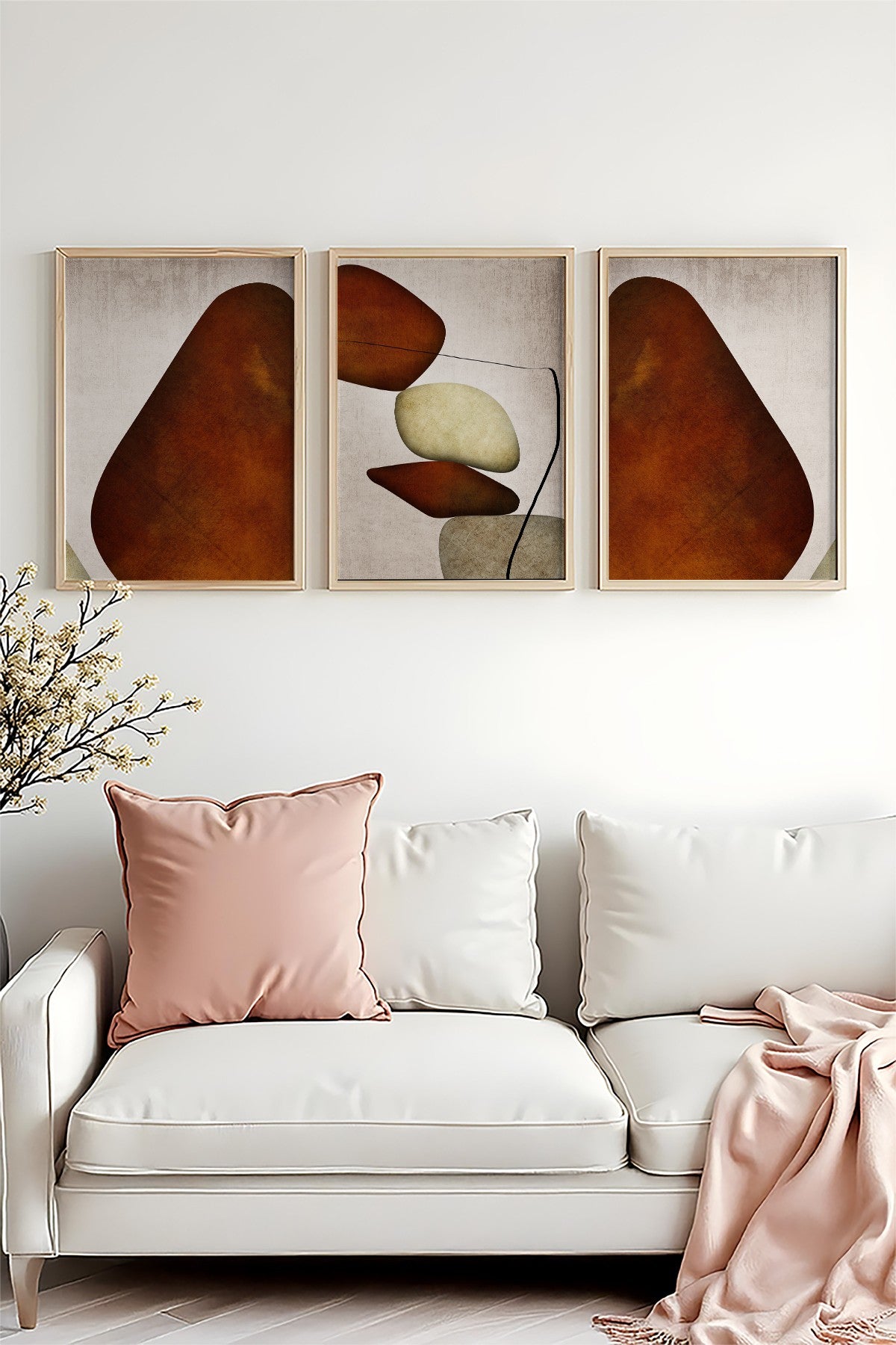 Quadro Decorativo MDF Emoldurado Multicolor 50x35cm - Conjunto 3 Peças Madeira Maciça