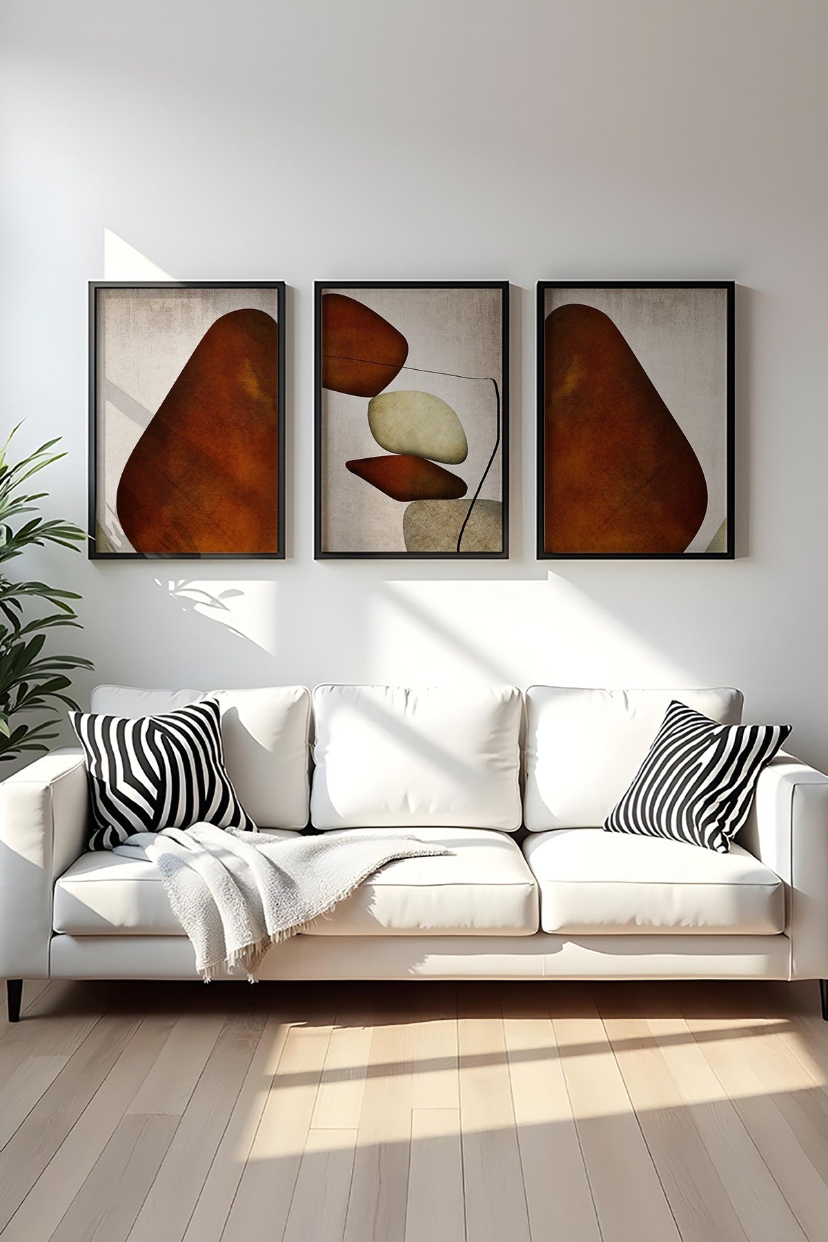 Quadro Decorativo MDF Emoldurado Multicolor 3 Peças 35x50cm - Moldura Madeira Maciça