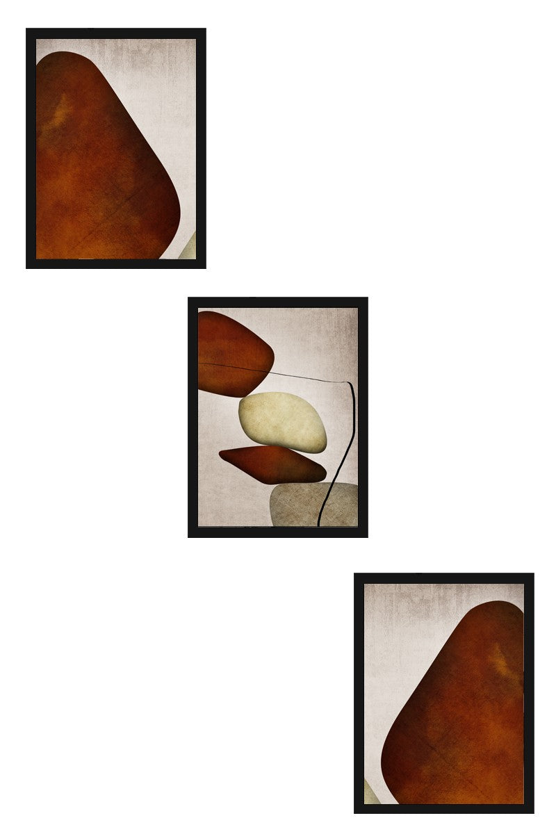 Quadro Decorativo MDF Emoldurado Multicolor 3 Peças 35x50cm - Moldura Madeira Maciça