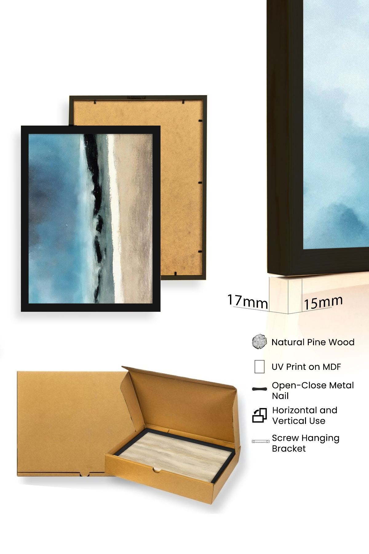 Quadro Decorativo em MDF com Moldura de Madeira Maciça (Conjunto 3 Peças) 20 x 30 cm – Multicolor – Huhu470S