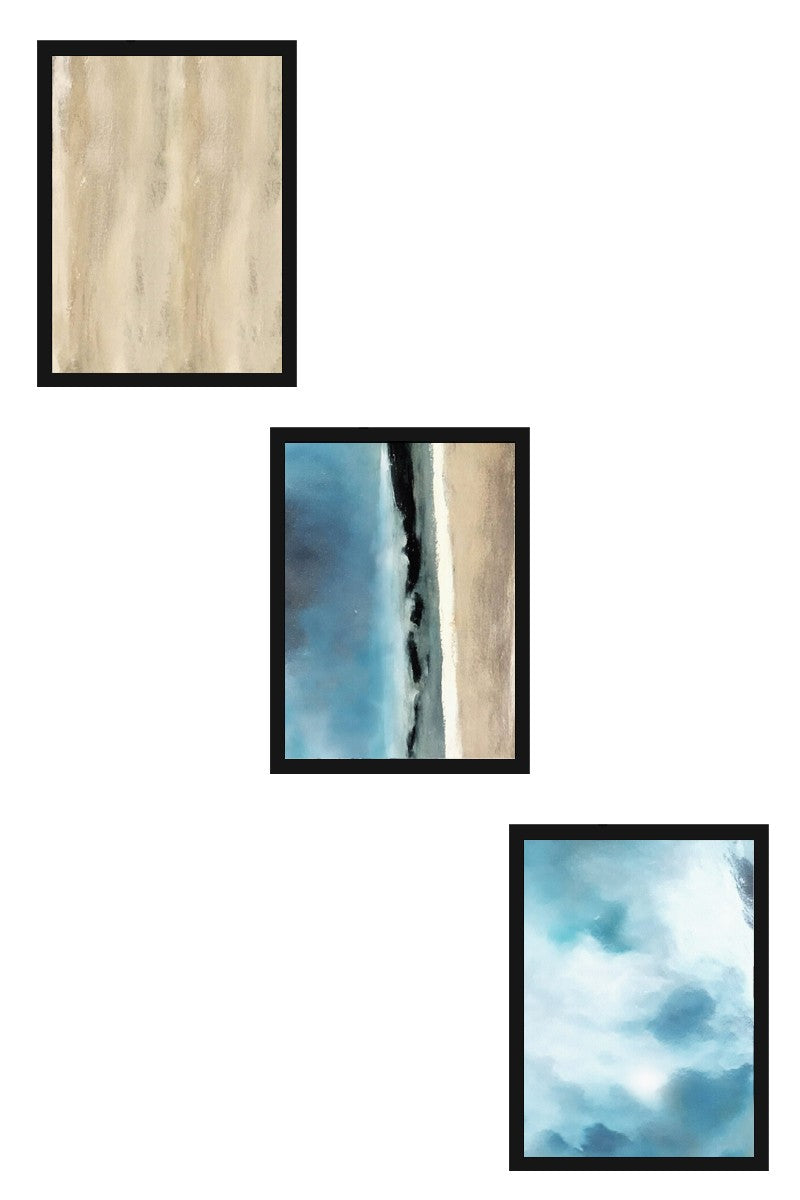 Quadro Decorativo MDF Emoldurado Multicolor 30x40cm - Conjunto 3 Peças Madeira Maciça