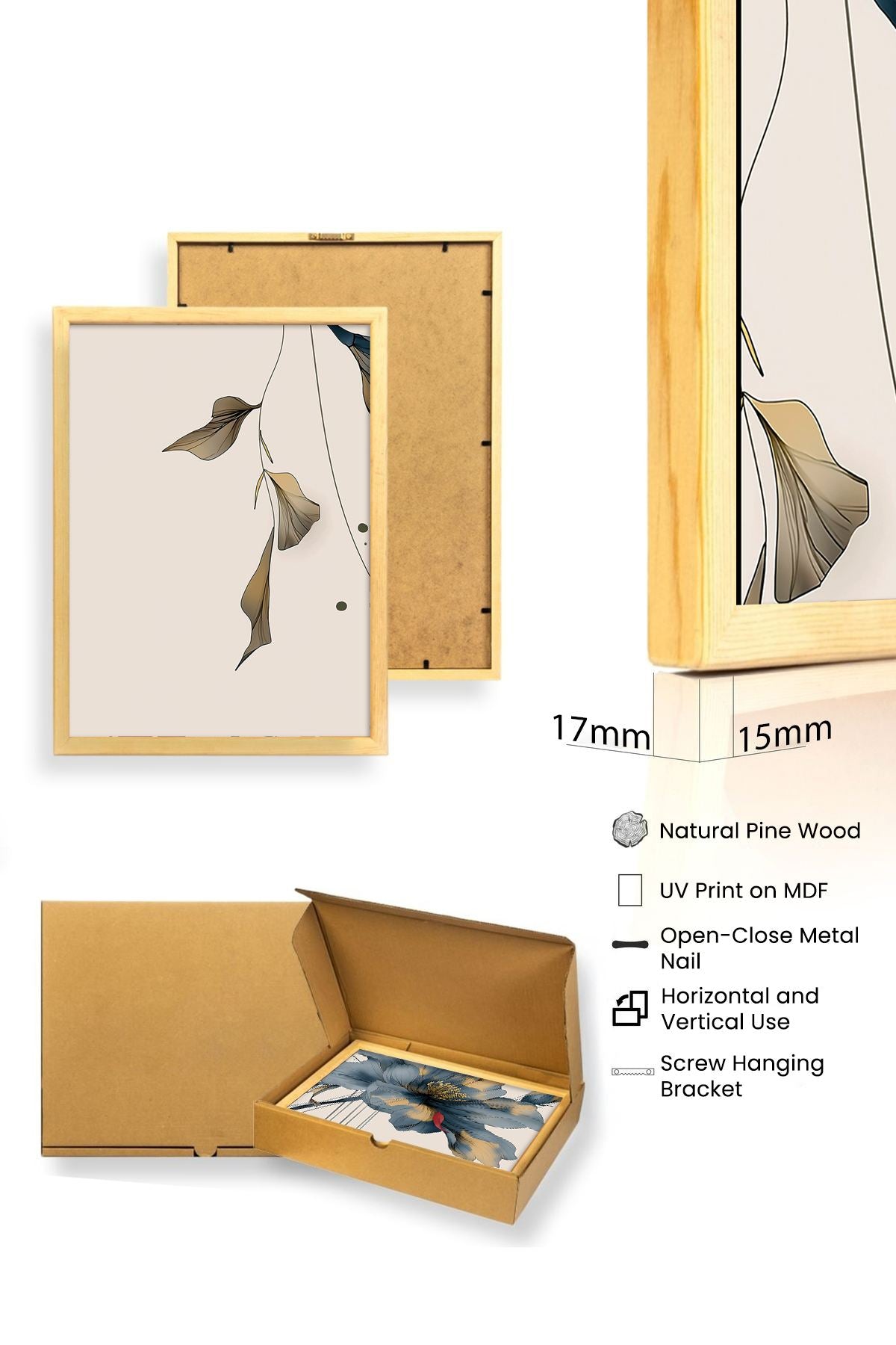 Conjunto de Quadros Decorativos Huhu471 30x40 cm (3 Peças), Multicolor – MDF 3 mm com Moldura em Madeira Maciça 2,5 cm