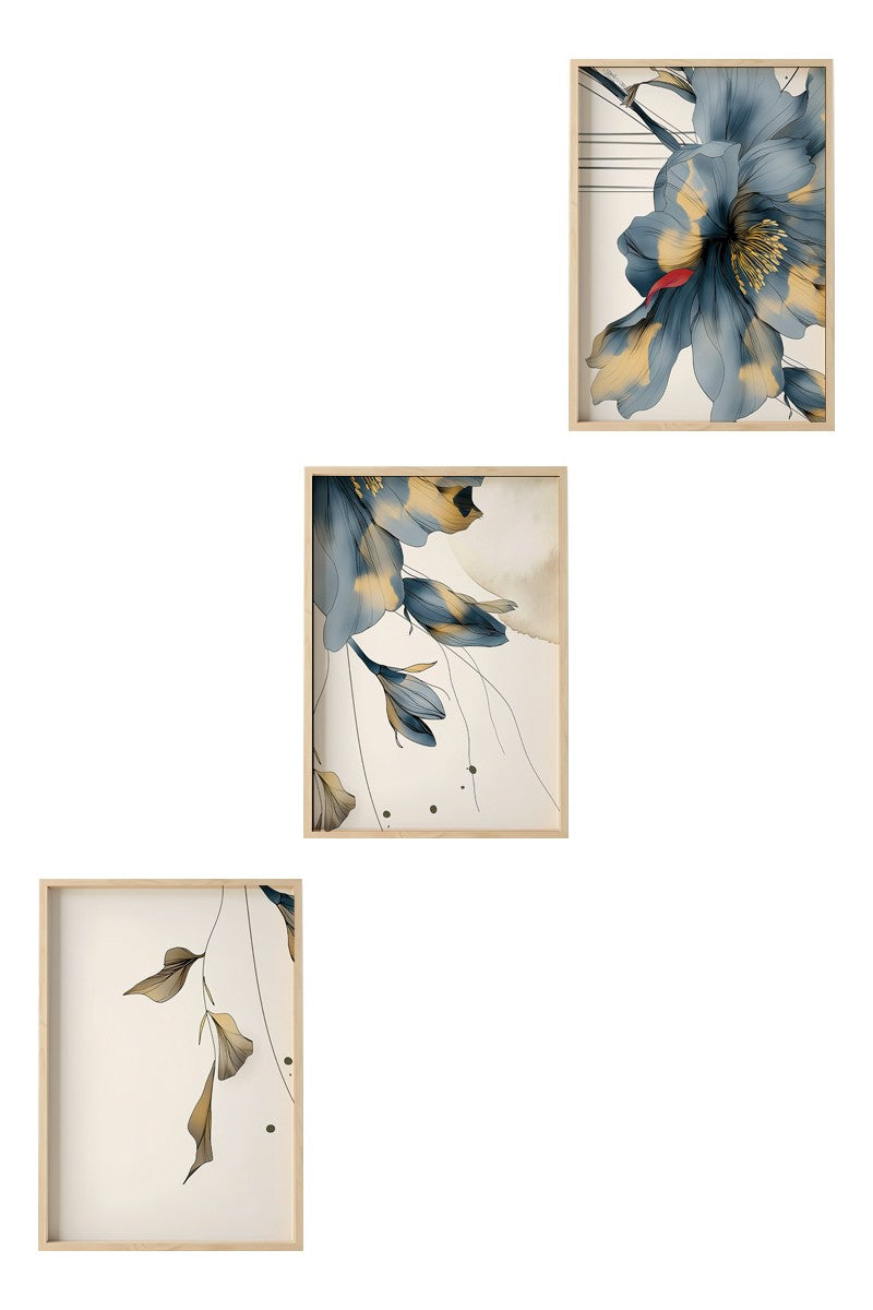 Quadro Decorativo MDF Emoldurado Multicolor 3 Peças 35x50cm - Moldura Madeira Maciça