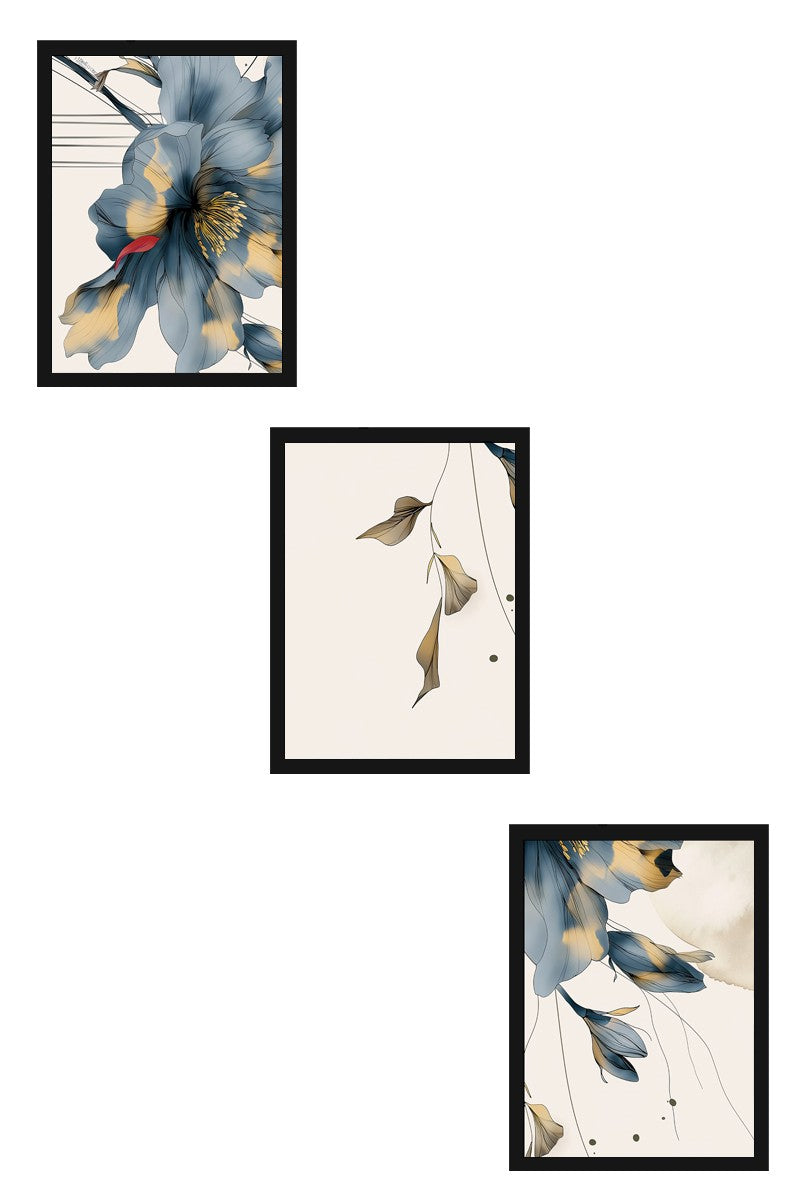 Quadro Decorativo MDF Emoldurado Multicolor 30x40cm - Conjunto 3 Peças Madeira Maciça