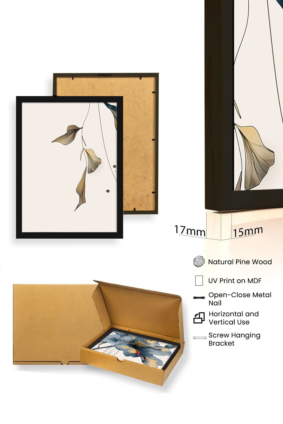 Quadro Decorativo MDF Emoldurado Multicolor 30x40cm - Conjunto 3 Peças Madeira Maciça