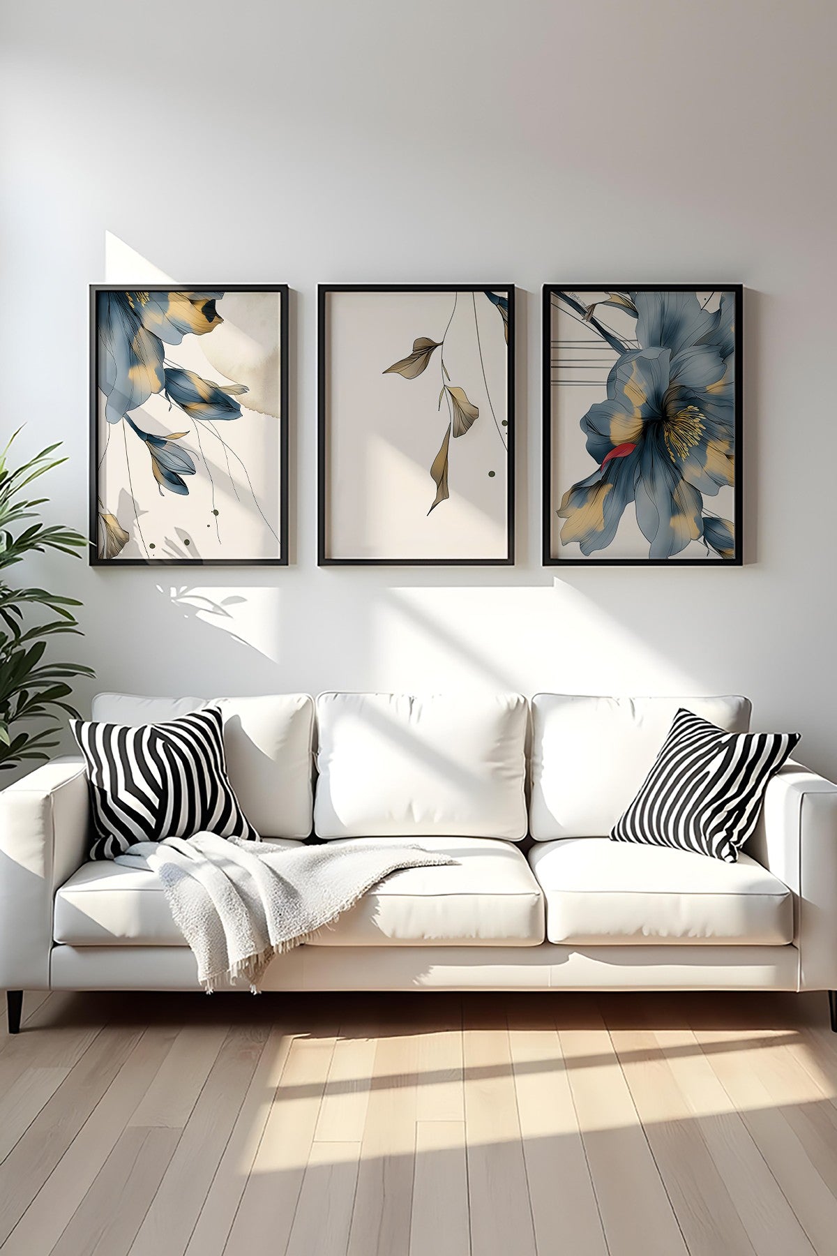 Quadro Decorativo MDF Emoldurado Multicolor 3 Peças 35x50cm - Moldura Madeira Maciça