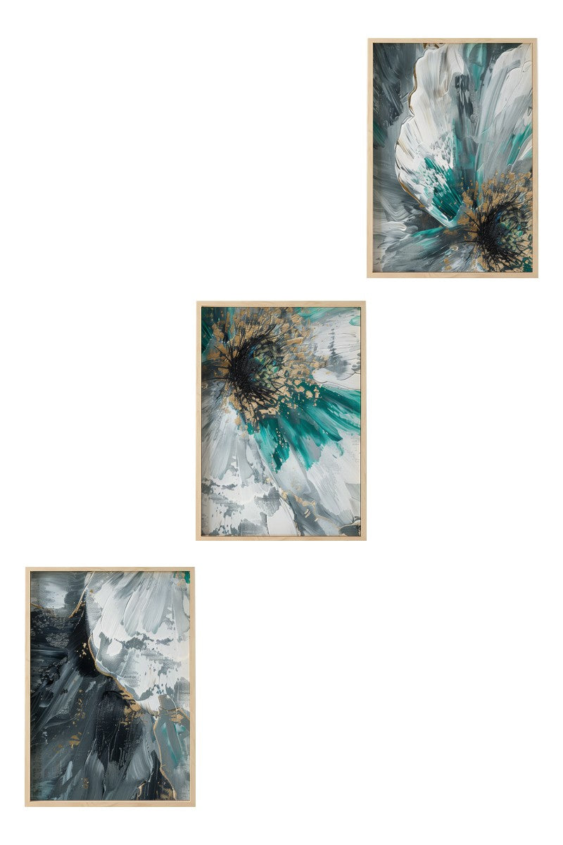 Quadro Decorativo MDF Emoldurado Multicolor 30x40cm - Conjunto 3 Peças Madeira Maciça