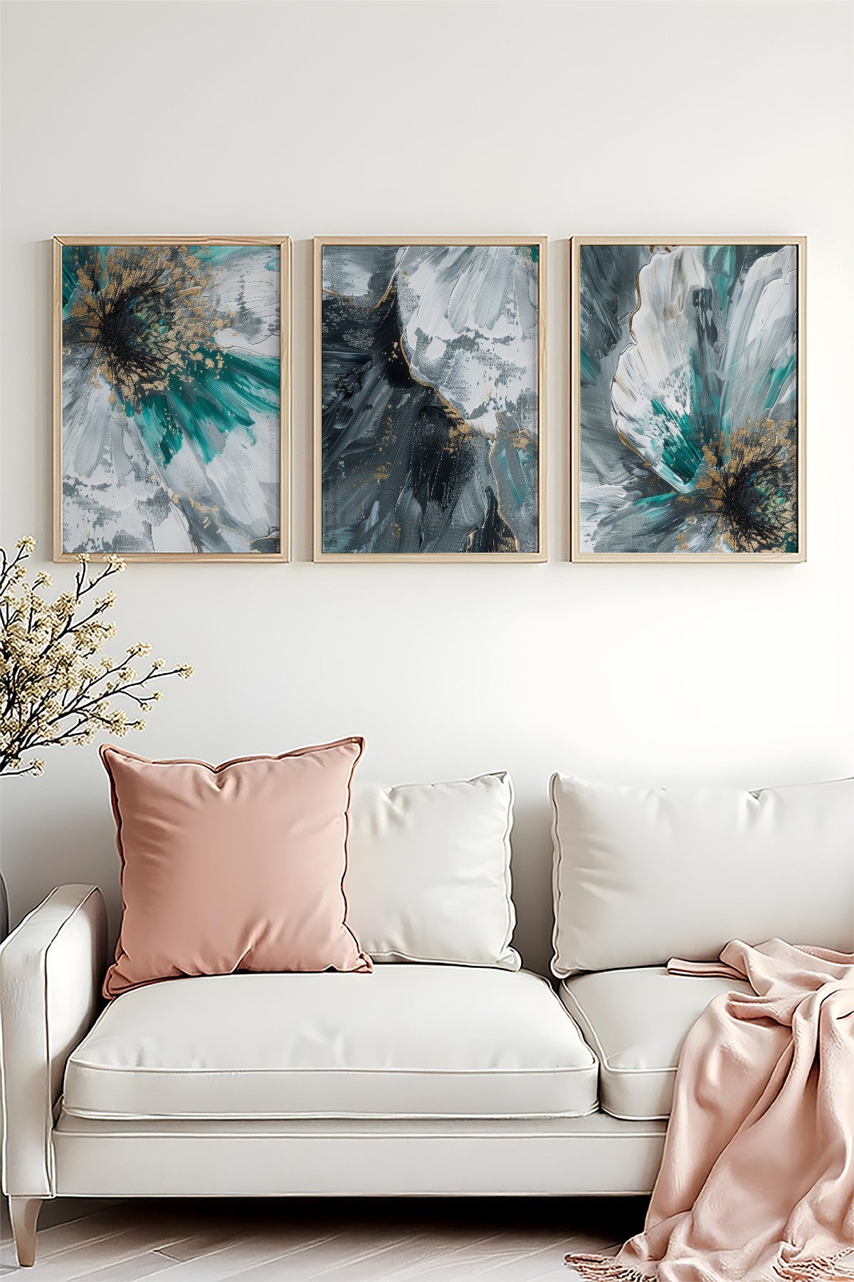 Quadro Decorativo MDF Emoldurado Multicolor 50x70cm - Conjunto 3 Peças Madeira Maciça