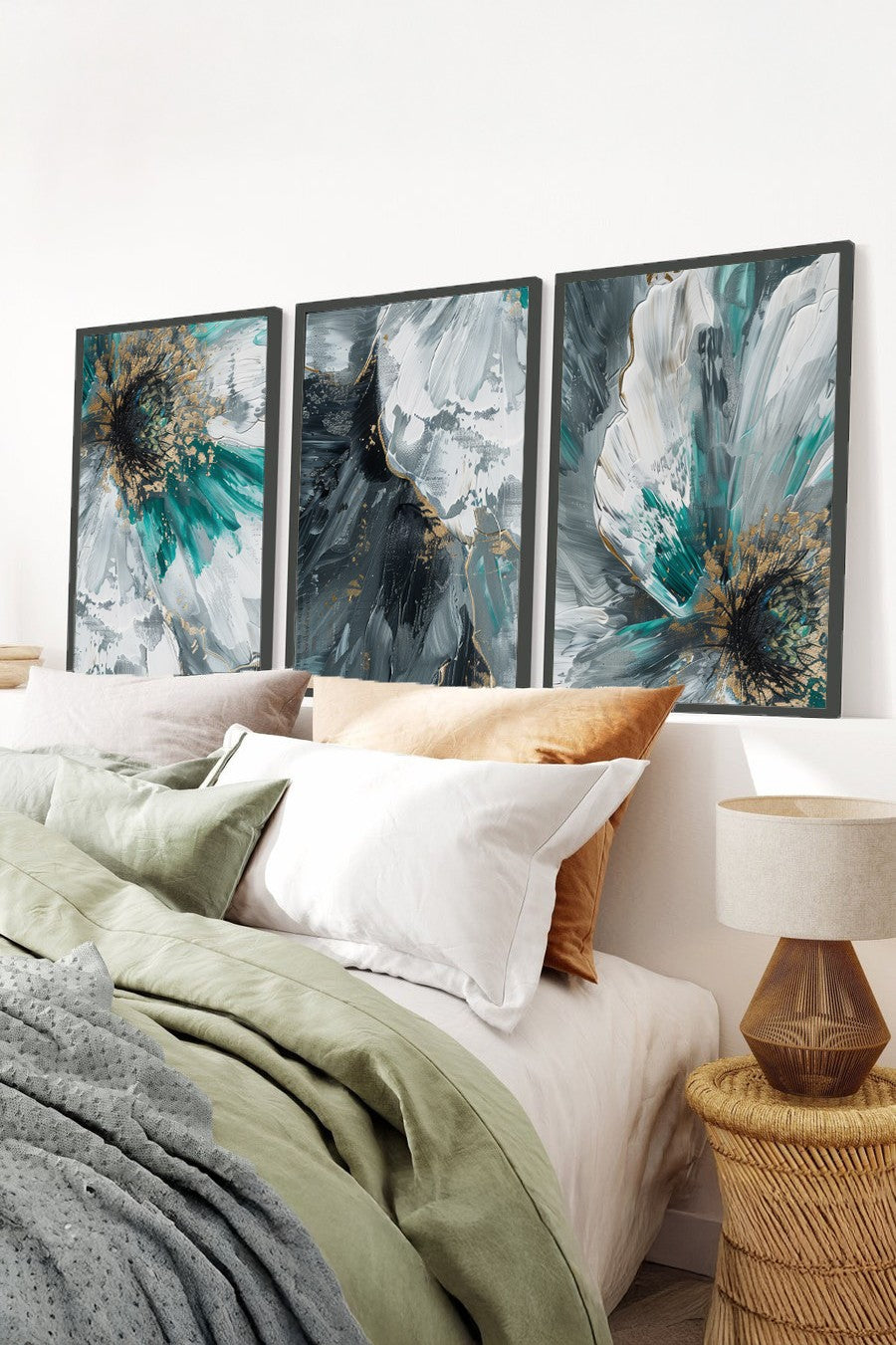 Quadro Decorativo MDF Emoldurado Multicolor 20x30cm - Conjunto 3 Peças Madeira Maciça