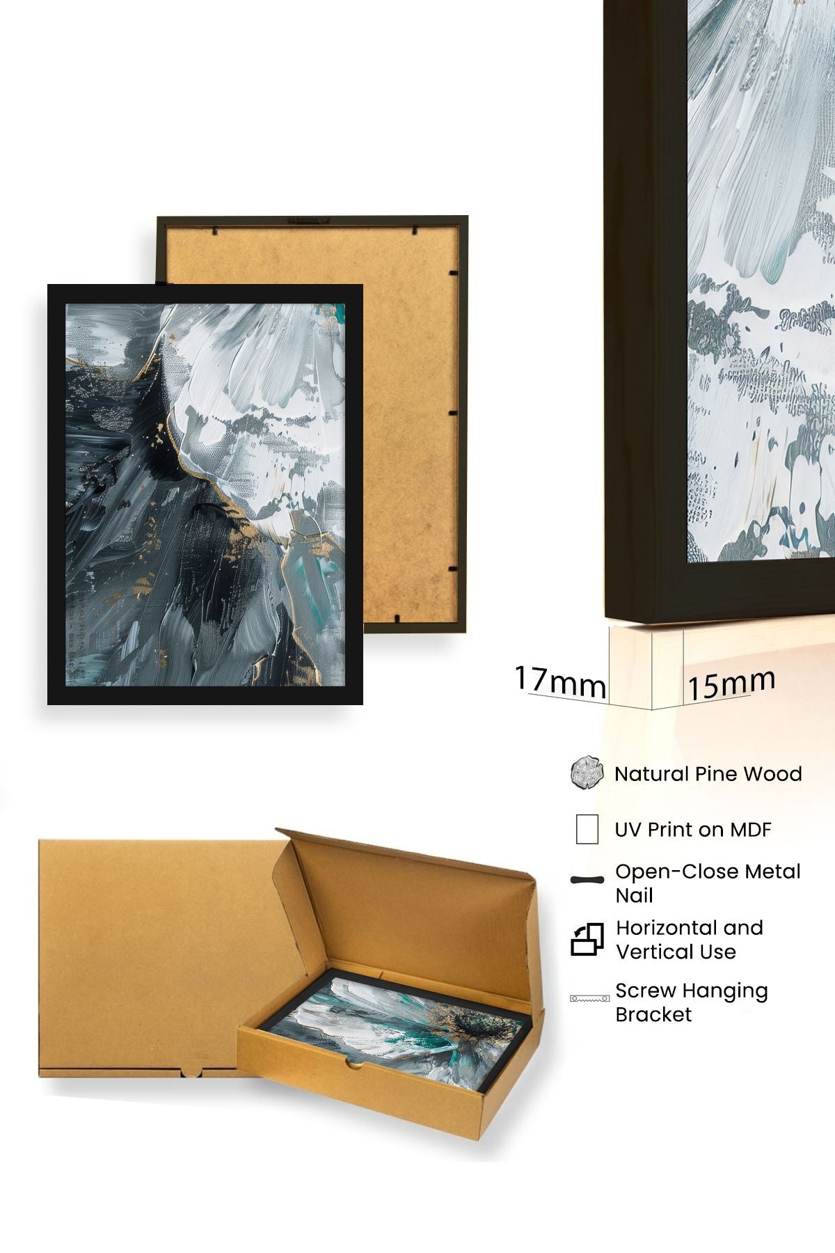 Quadro Decorativo MDF Emoldurado Multicolor 50x70cm - Conjunto 3 Peças Huhu472S