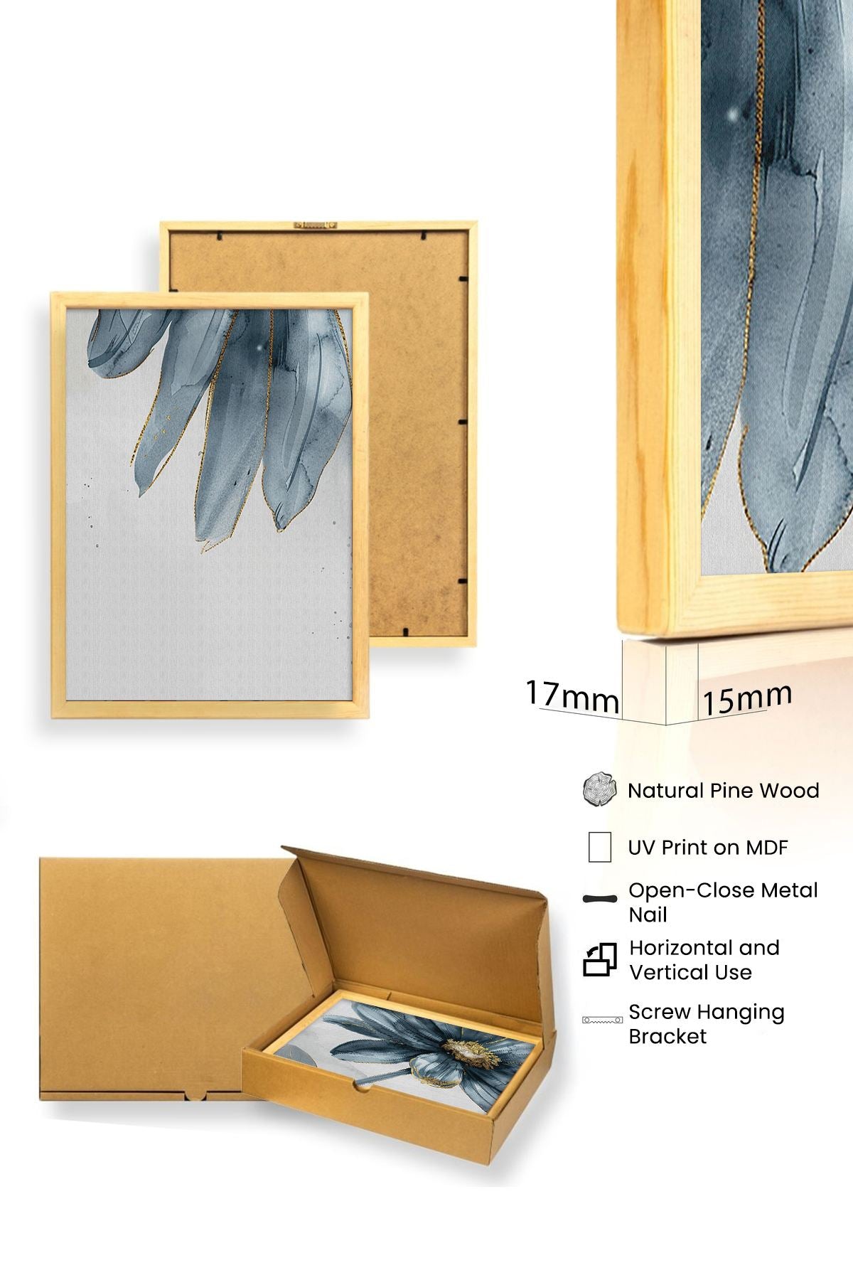 Quadro Decorativo MDF Emoldurado Multicolor 3 Peças 35x50cm - Huhu473