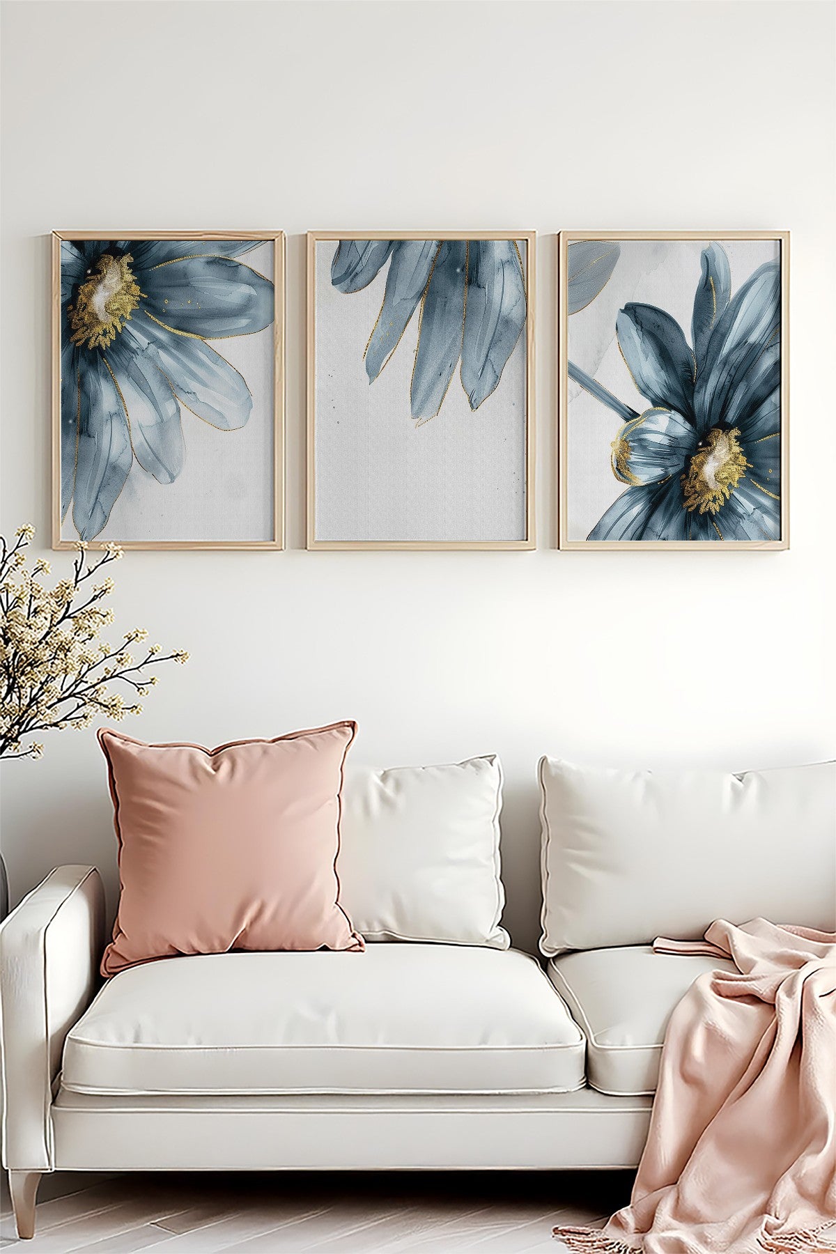 Quadro Decorativo MDF Emoldurado Multicolor 50x70cm - Conjunto 3 Peças Madeira Maciça