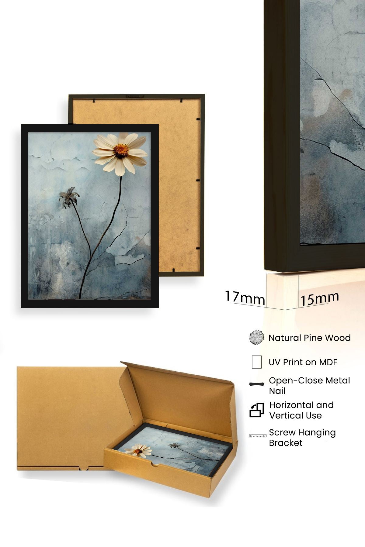 Quadro Decorativo MDF Emoldurado Multicolor 50x70cm - Conjunto 3 Peças Madeira Maciça