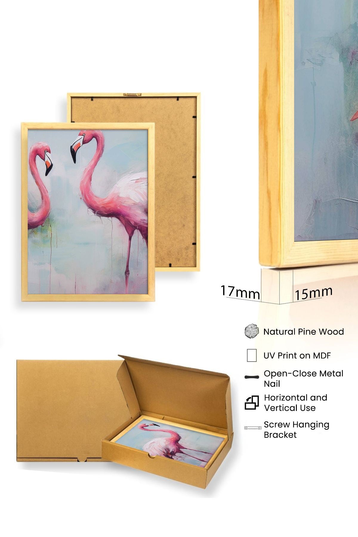 Quadro Decorativo com Moldura em MDF e Madeira Maciça, 3 Peças 20x30 cm, Multicolor – Huhu475 (Ref. 693BSE2157)