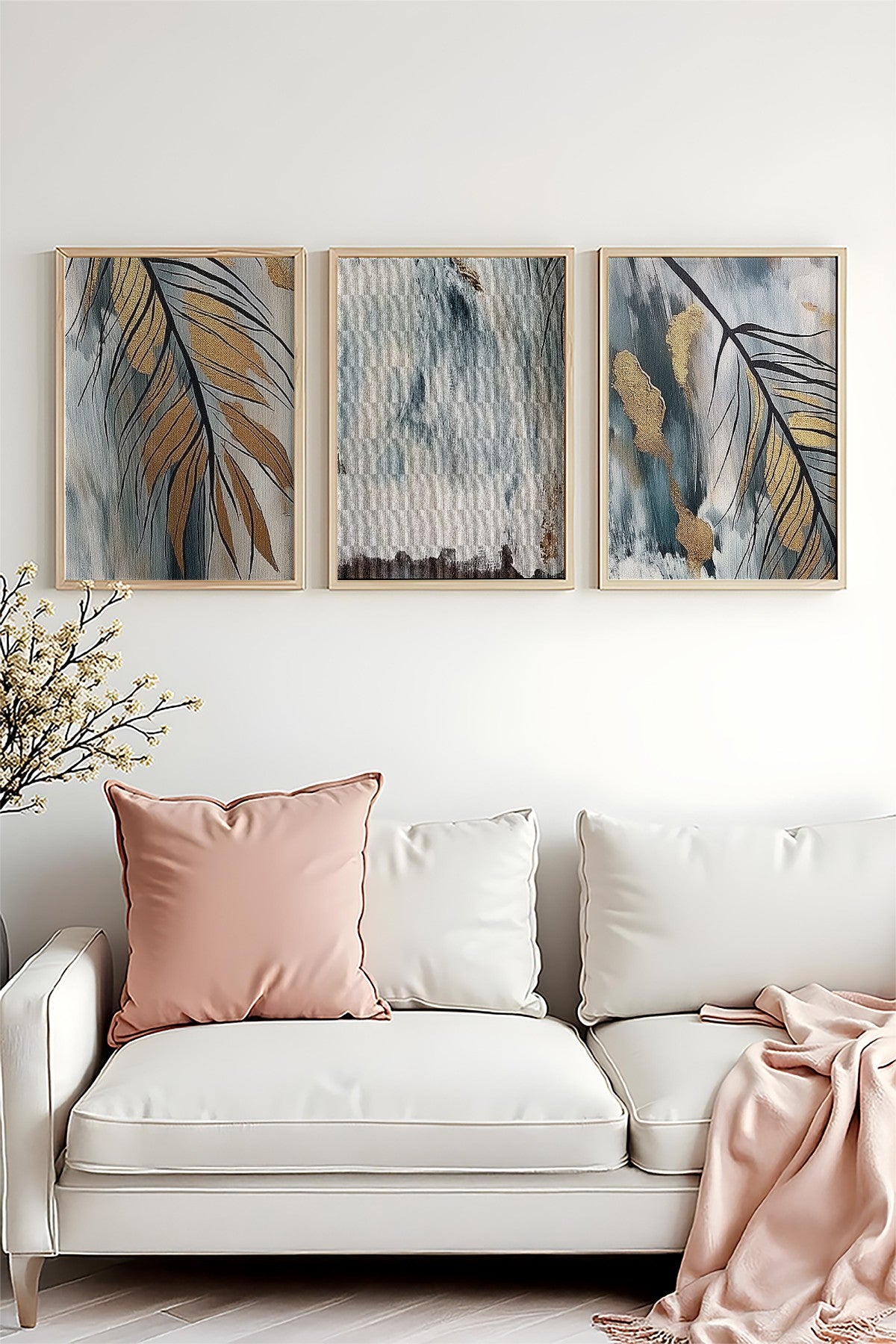 Huhu477 Pintura Decorativa em MDF com Moldura de Madeira Maciça, Multicolor, 35 x 50 cm (3 Peças)