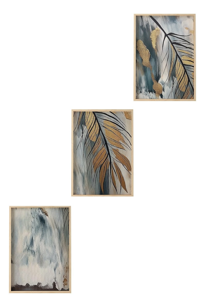 Huhu477 Pintura Decorativa em MDF com Moldura de Madeira Maciça, Multicolor, 35 x 50 cm (3 Peças)