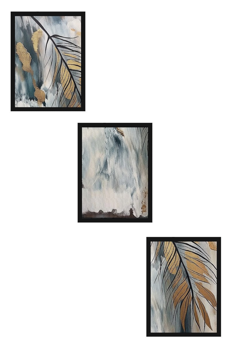 Quadro Decorativo MDF Emoldurado Multicolor 3 Peças 35x50cm - Moldura Madeira Maciça