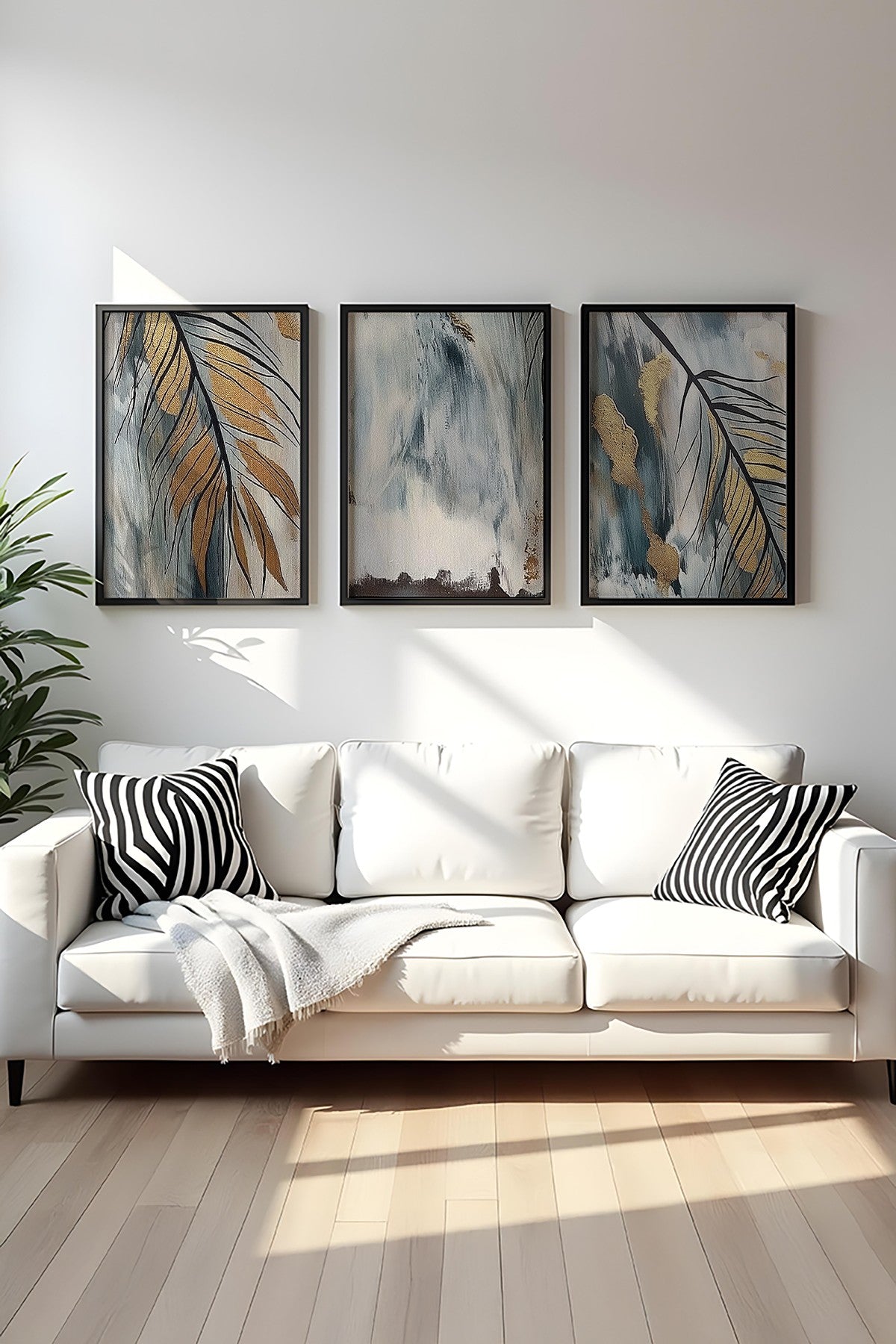 Quadro Decorativo MDF Emoldurado Multicolor 50x70cm - Conjunto 3 Peças Madeira Maciça