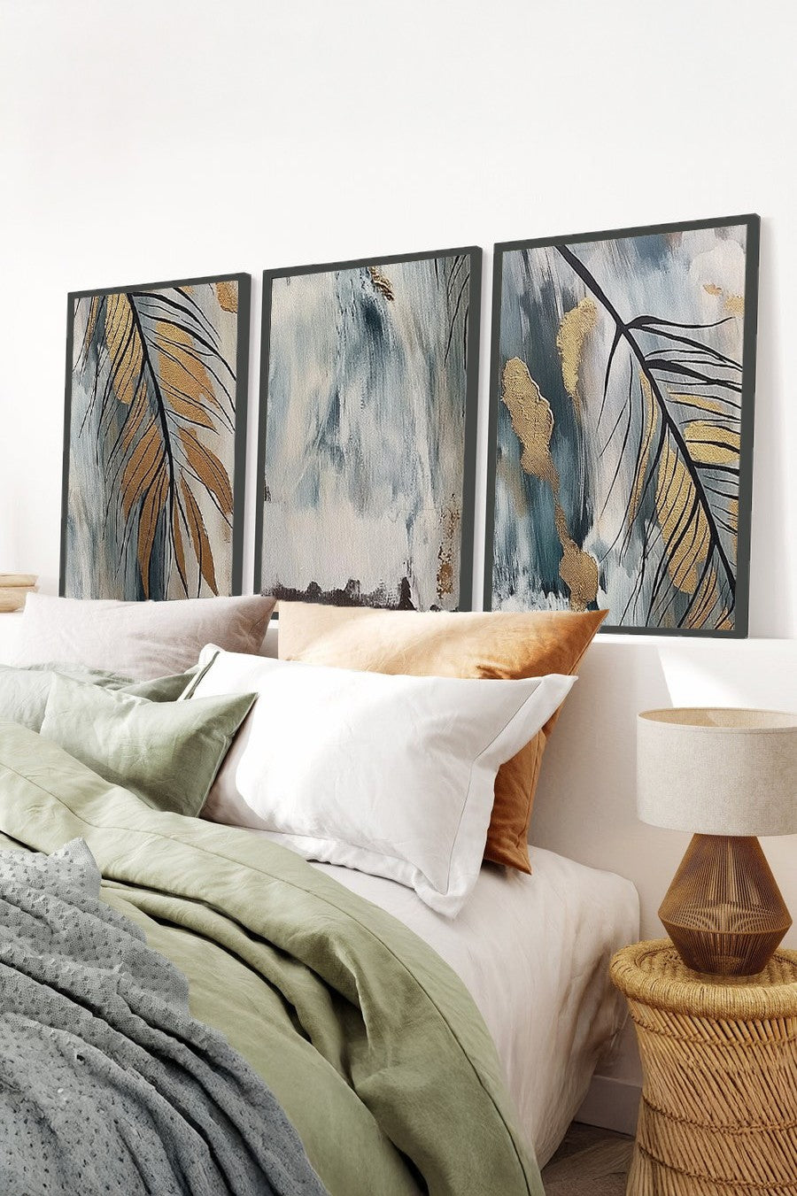 Quadro Decorativo MDF Emoldurado Multicolor 50x70cm - Conjunto 3 Peças Madeira Maciça