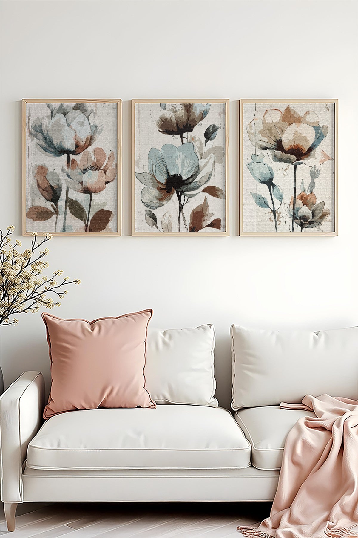 Tríptico Huhu478 - Quadros Decorativos em MDF com Moldura de Madeira Maciça, 35 x 50 cm (3 Peças) - Multicolor