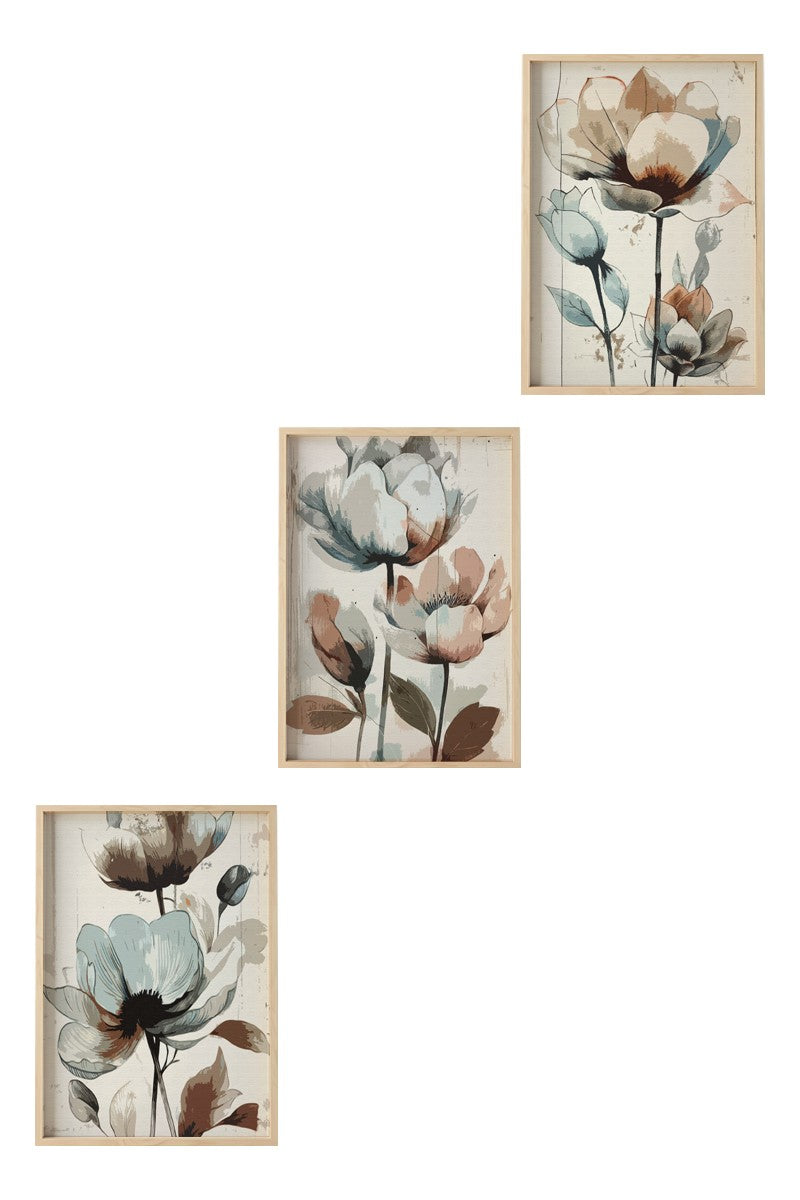 Tríptico Huhu478 - Quadros Decorativos em MDF com Moldura de Madeira Maciça, 35 x 50 cm (3 Peças) - Multicolor