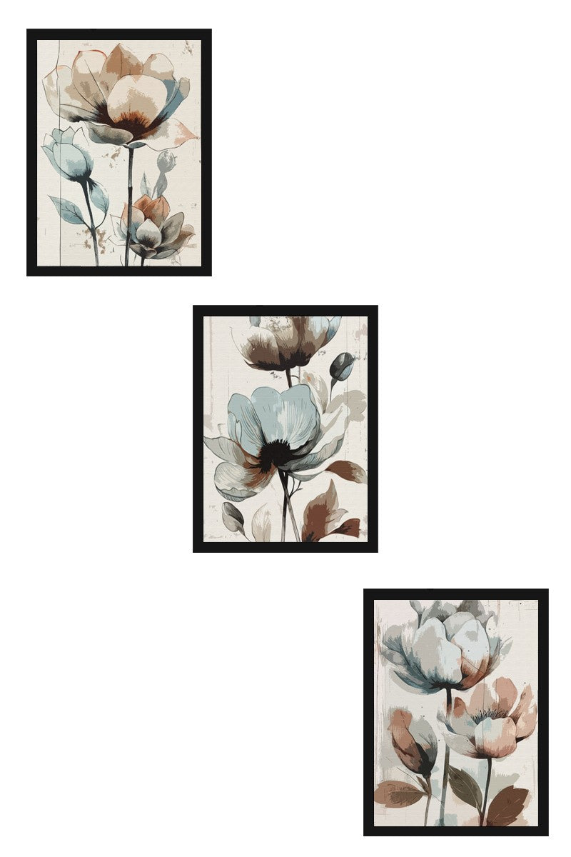 Quadro Decorativo MDF Emoldurado Multicolor 20x30cm - Conjunto 3 Peças Madeira Maciça