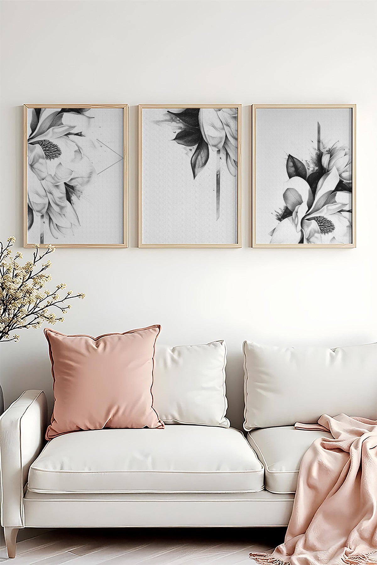 Quadro Decorativo MDF Emoldurado Multicolor 30x40cm - Conjunto 3 Peças Madeira Maciça