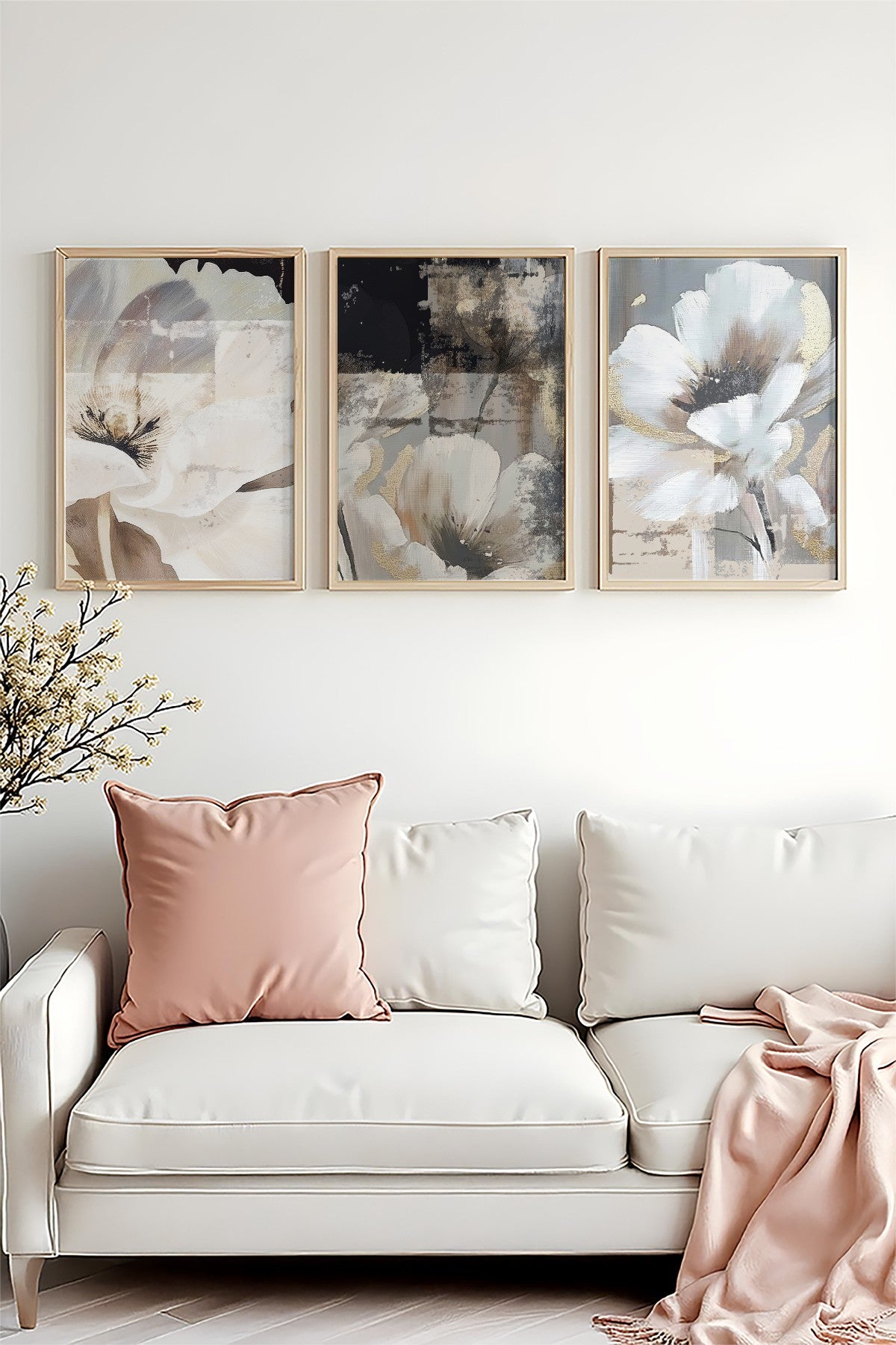 Quadro Decorativo MDF Emoldurado Multicolor 30x40cm - Conjunto 3 Peças Madeira Maciça