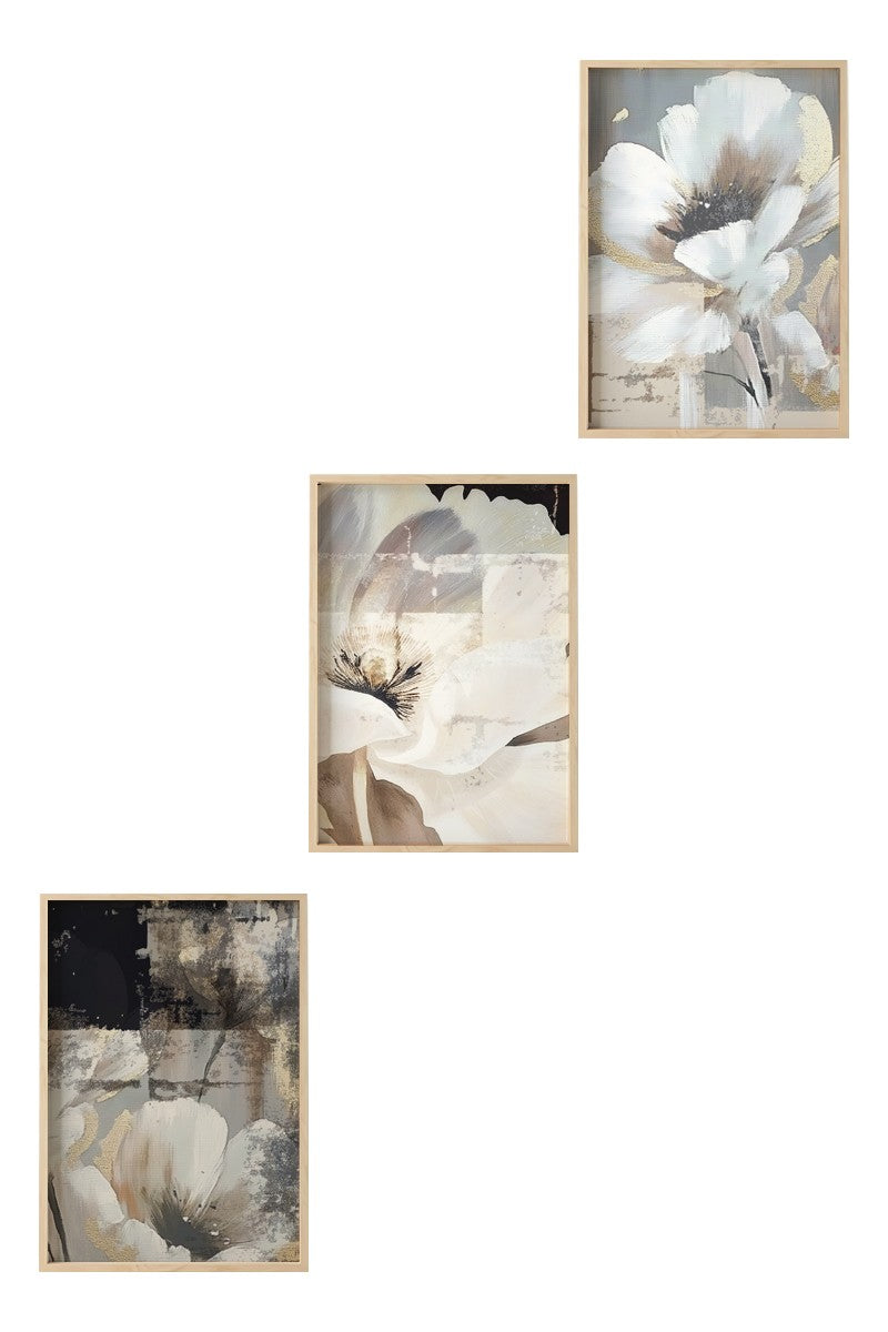 Quadro Decorativo MDF Emoldurado Multicolor 3 Peças 35x50cm - Moldura Madeira Maciça