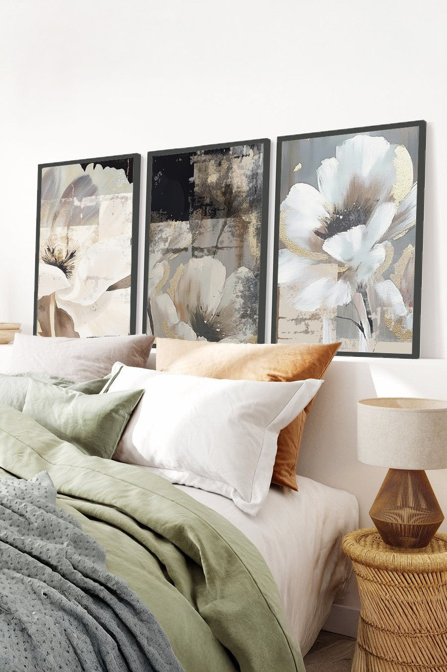 Quadro Decorativo MDF Emoldurado Multicolor 3 Peças 35x50cm - Moldura Madeira Maciça