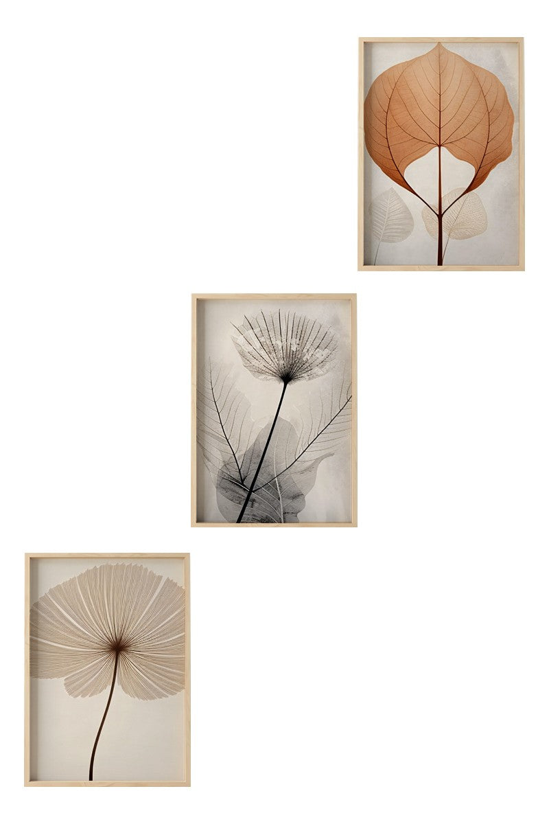 Quadro Decorativo MDF Emoldurado Multicolor 35x50cm - Conjunto 3 Peças Madeira Maciça