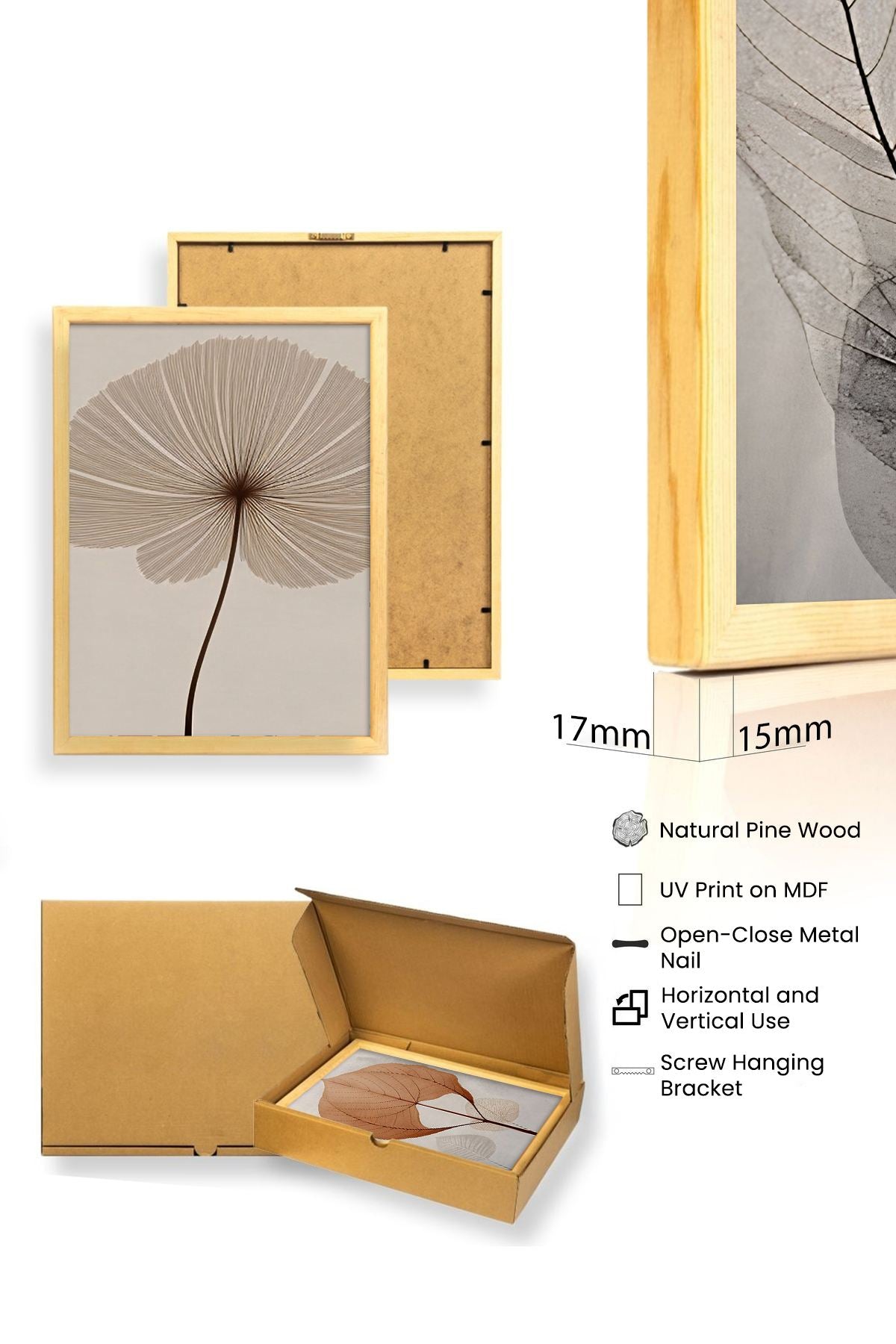 Quadro Decorativo MDF Emoldurado Multicolor 50x70cm - Conjunto 3 Peças Madeira Maciça